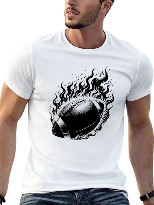 Flaming Football Graphic Tee - Black Cotton T-Shirt