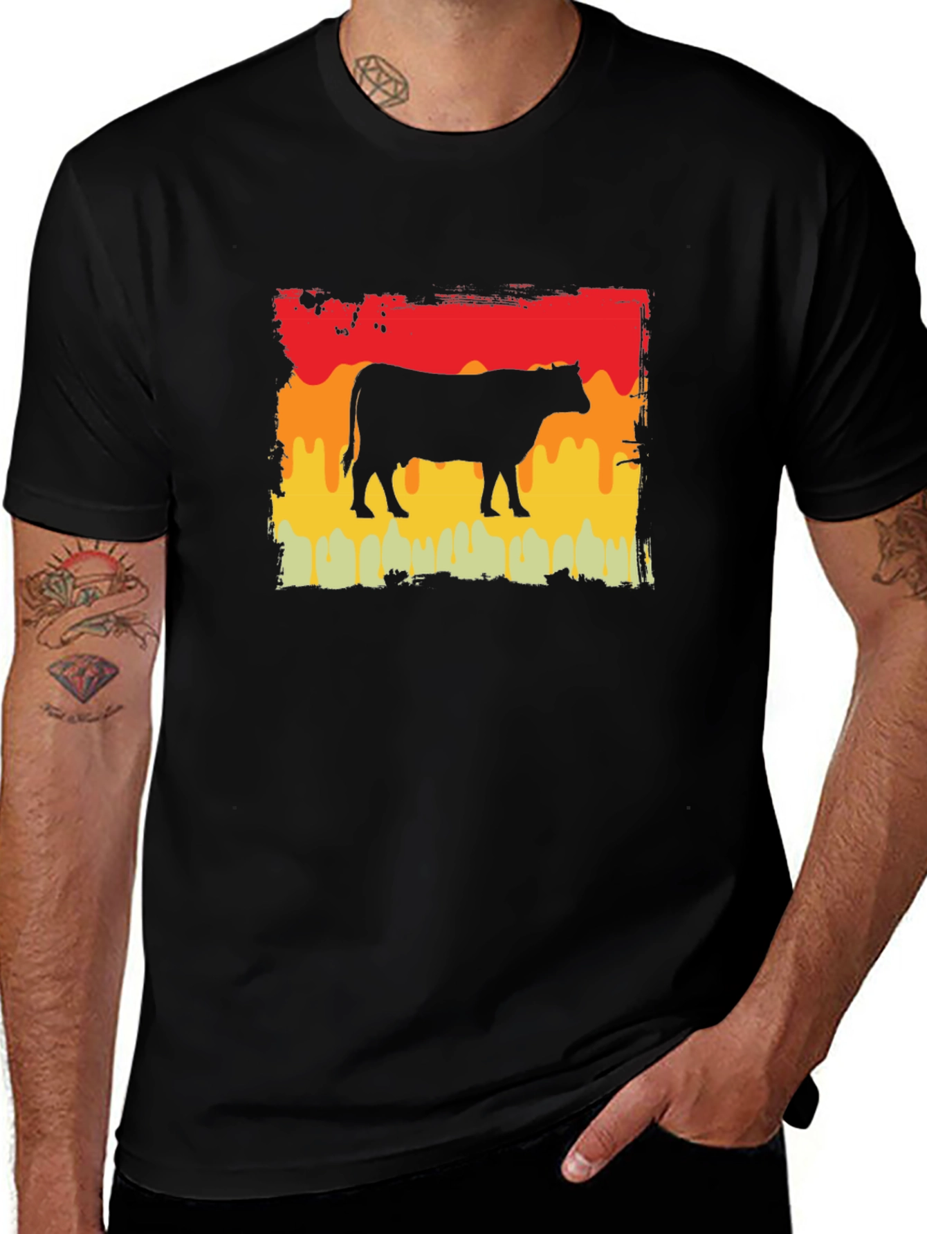 Retro Cow Graphic Tee - Black Unisex T-Shirt