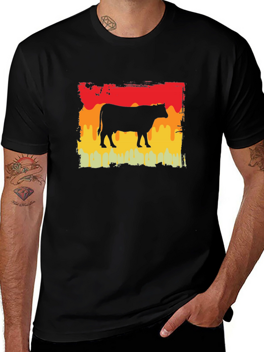 Retro Cow Graphic Tee - Black Unisex T-Shirt