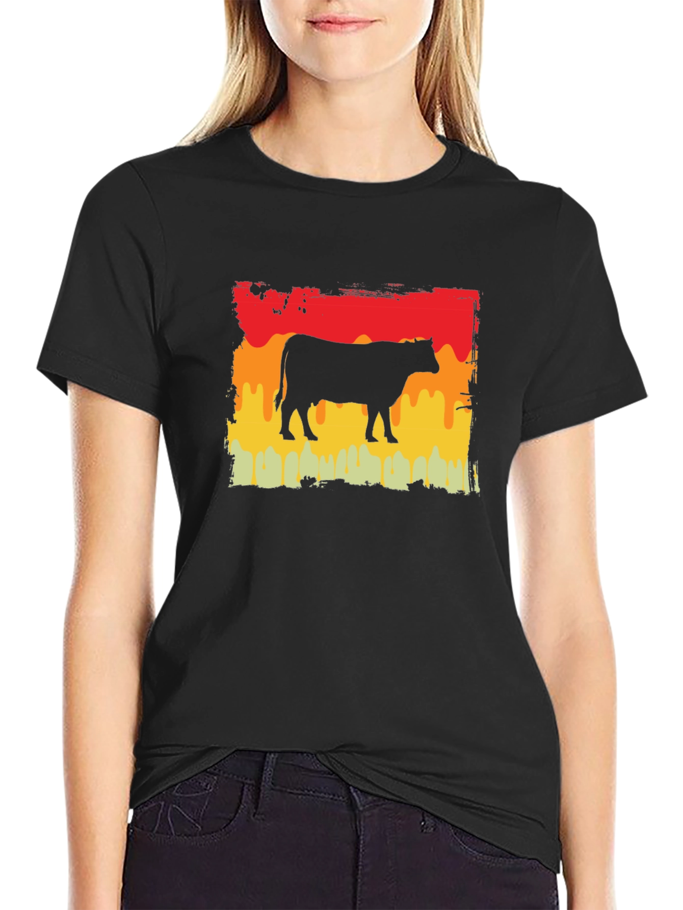 Retro Cow Graphic Tee - Black Unisex T-Shirt
