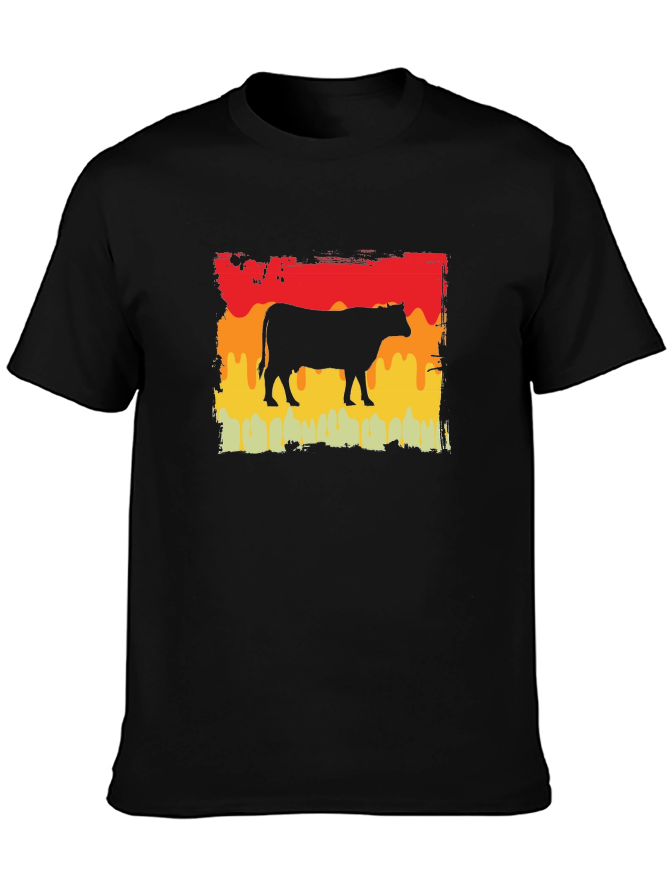 Retro Cow Graphic Tee - Black Unisex T-Shirt