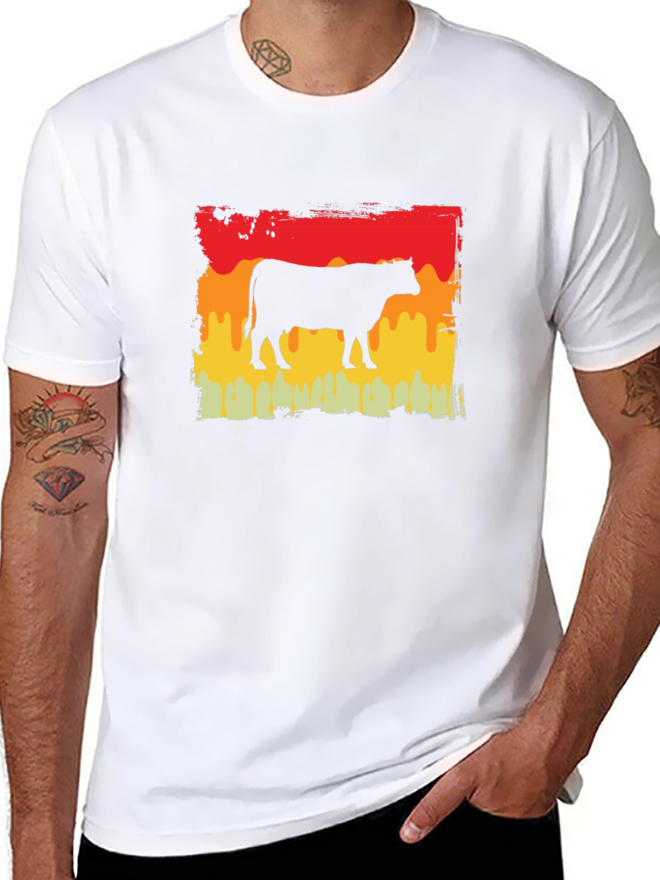 Retro Cow Graphic Tee - Black Unisex T-Shirt