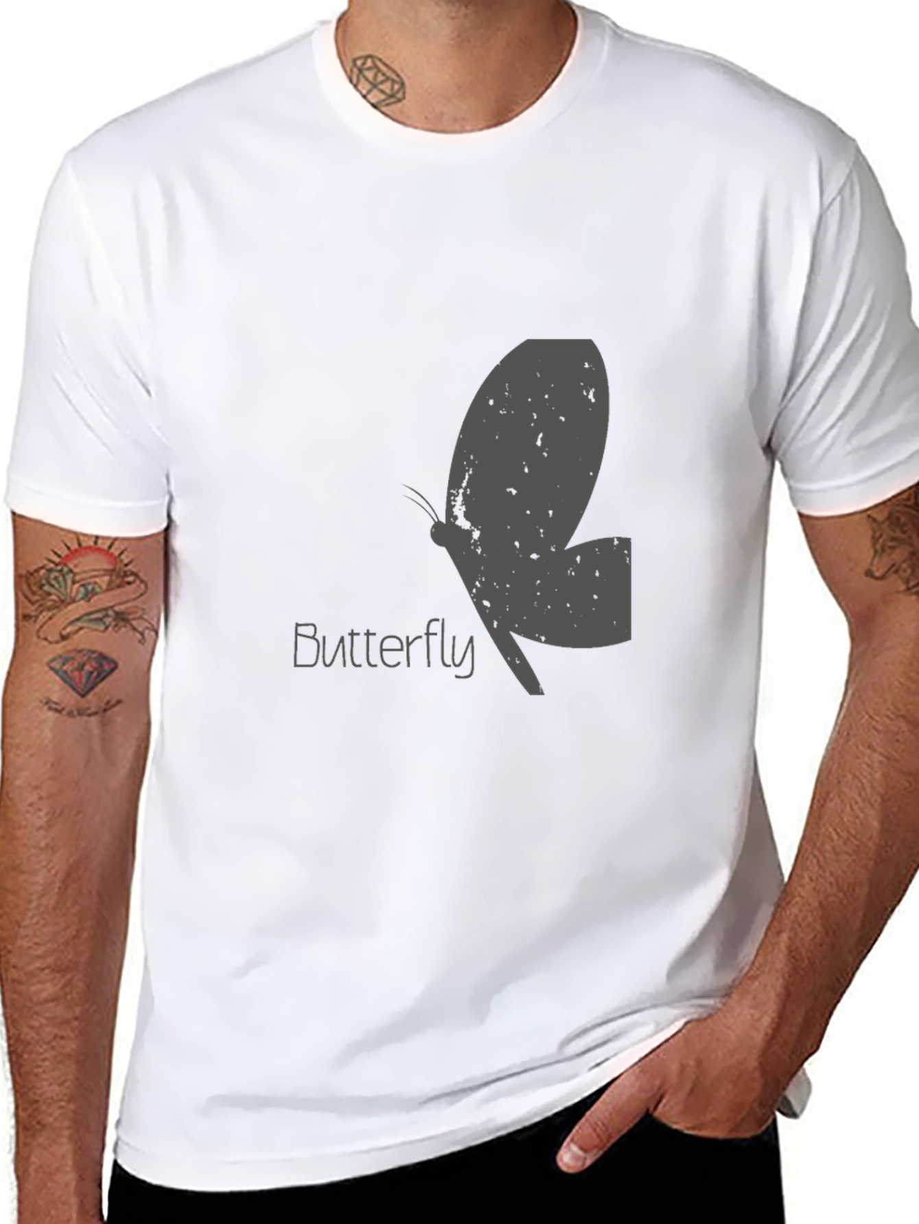 Mens Black Butterfly Graphic T-Shirt