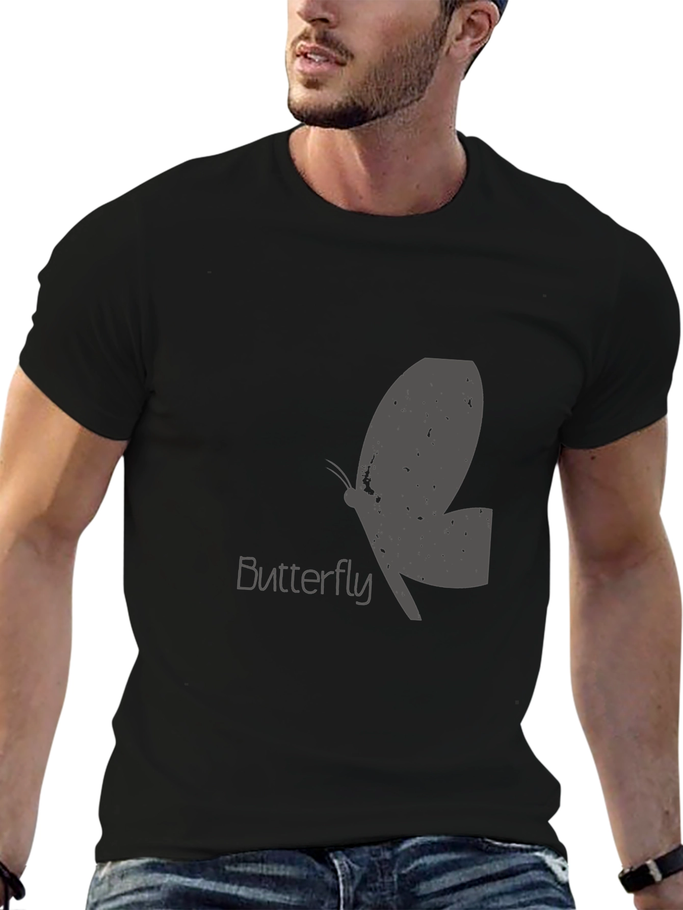 Mens Black Butterfly Graphic T-Shirt
