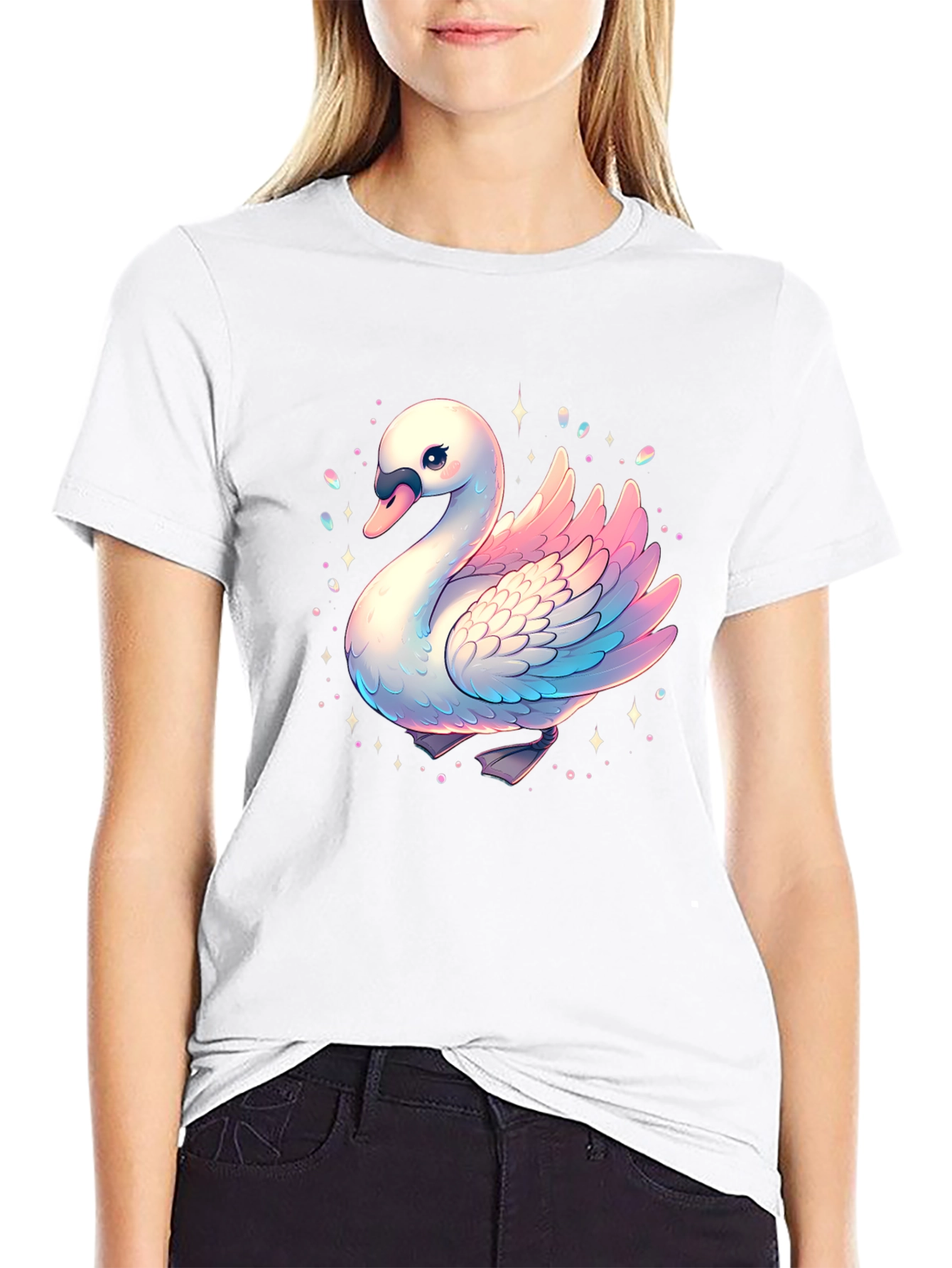 Swan Graphic T-Shirt - Black Cotton Tee