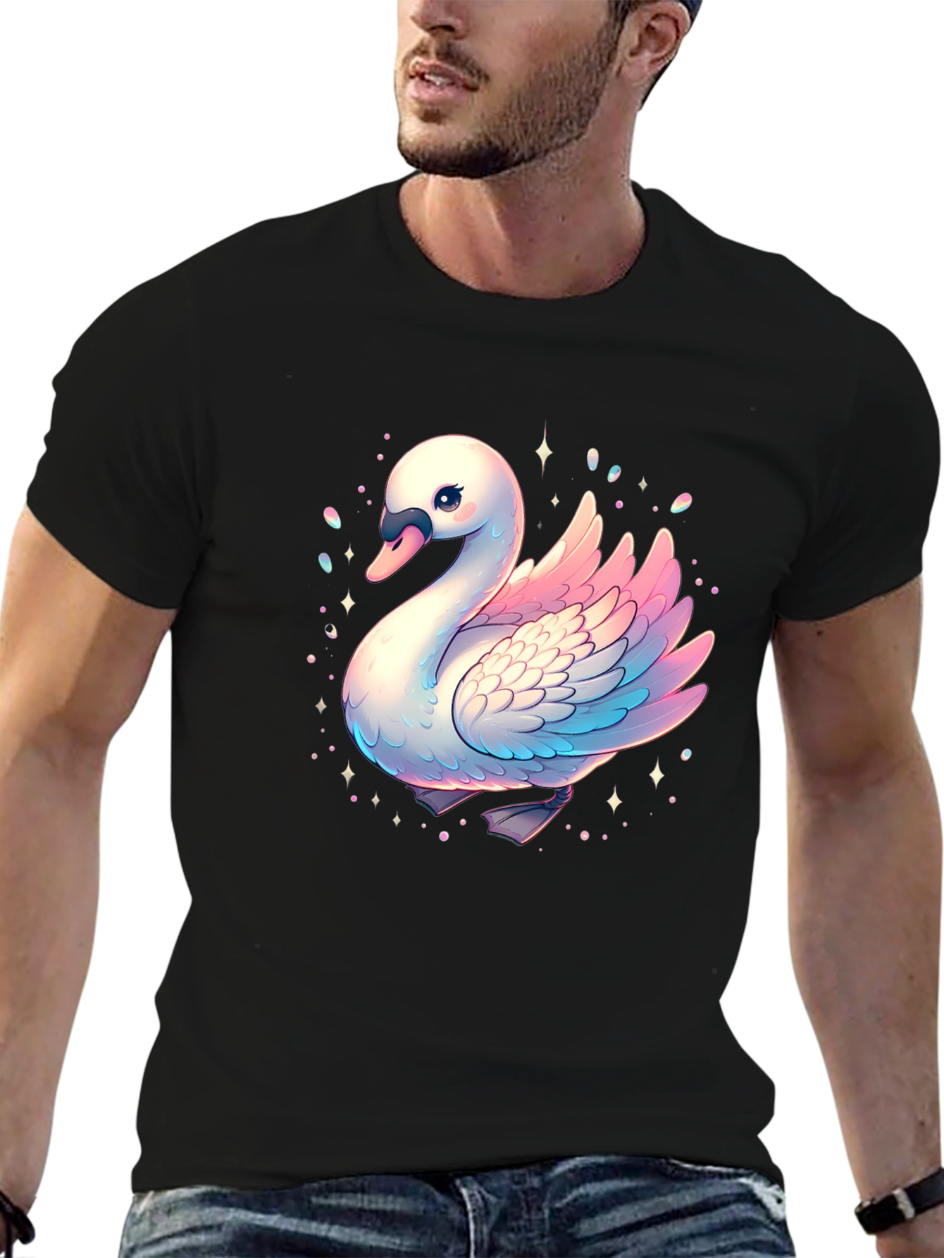 Swan Graphic T-Shirt - Black Cotton Tee