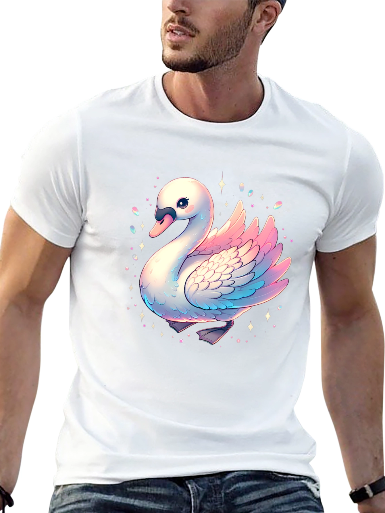Swan Graphic T-Shirt - Black Cotton Tee