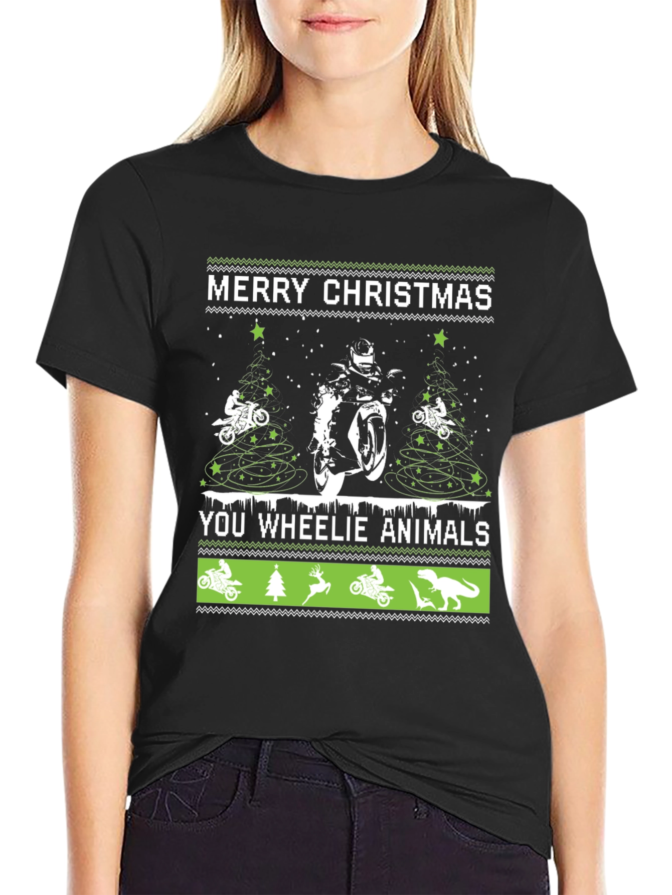 Motorcycle Christmas T-Shirt - Wheelie Animals Holiday Tee