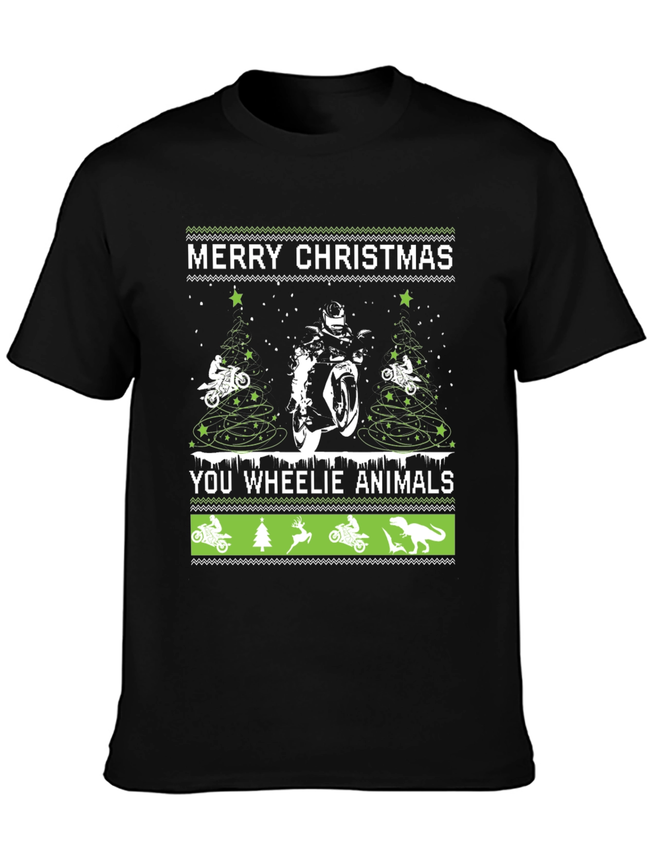 Motorcycle Christmas T-Shirt - Wheelie Animals Holiday Tee