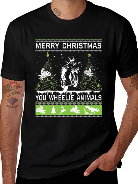 Motorcycle Christmas T-Shirt - Wheelie Animals Holiday Tee