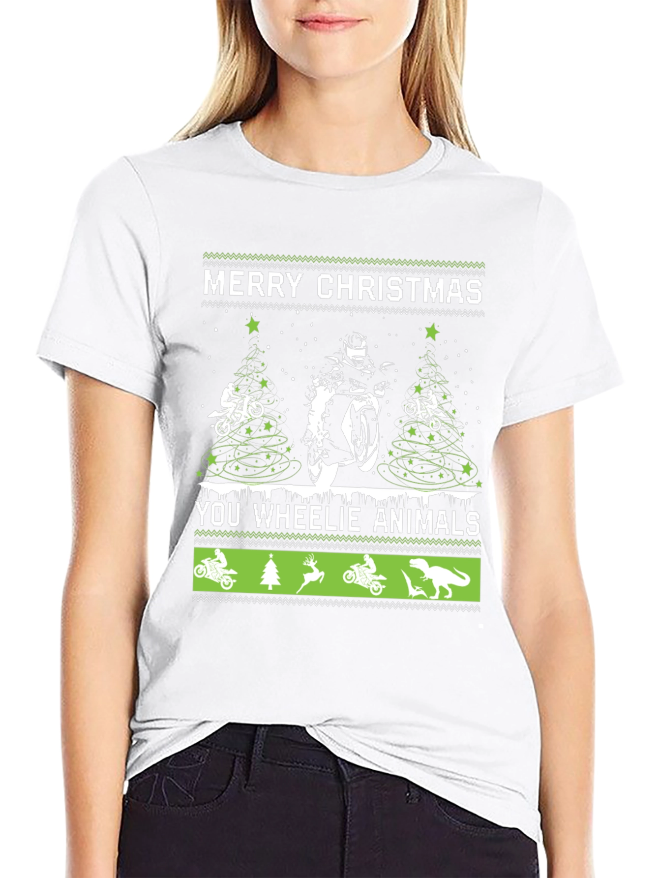 Motorcycle Christmas T-Shirt - Wheelie Animals Holiday Tee