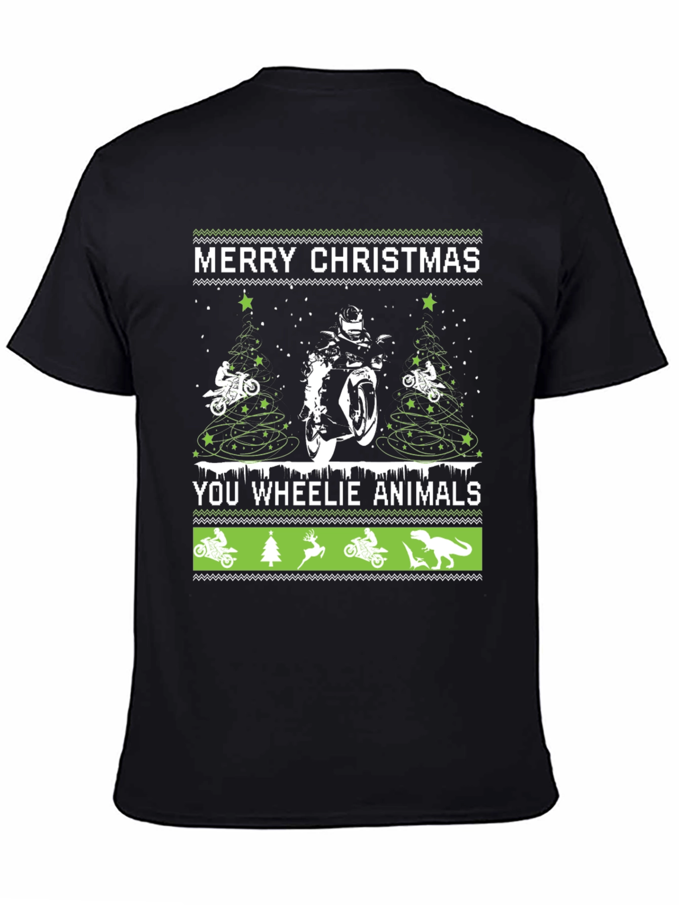Motorcycle Christmas T-Shirt - Wheelie Animals Holiday Tee