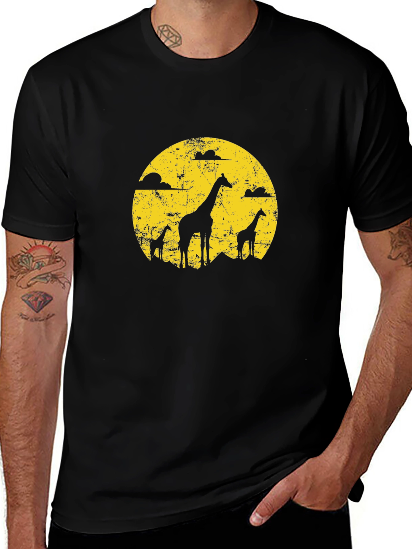 Giraffe Silhouette Graphic Tee - Black