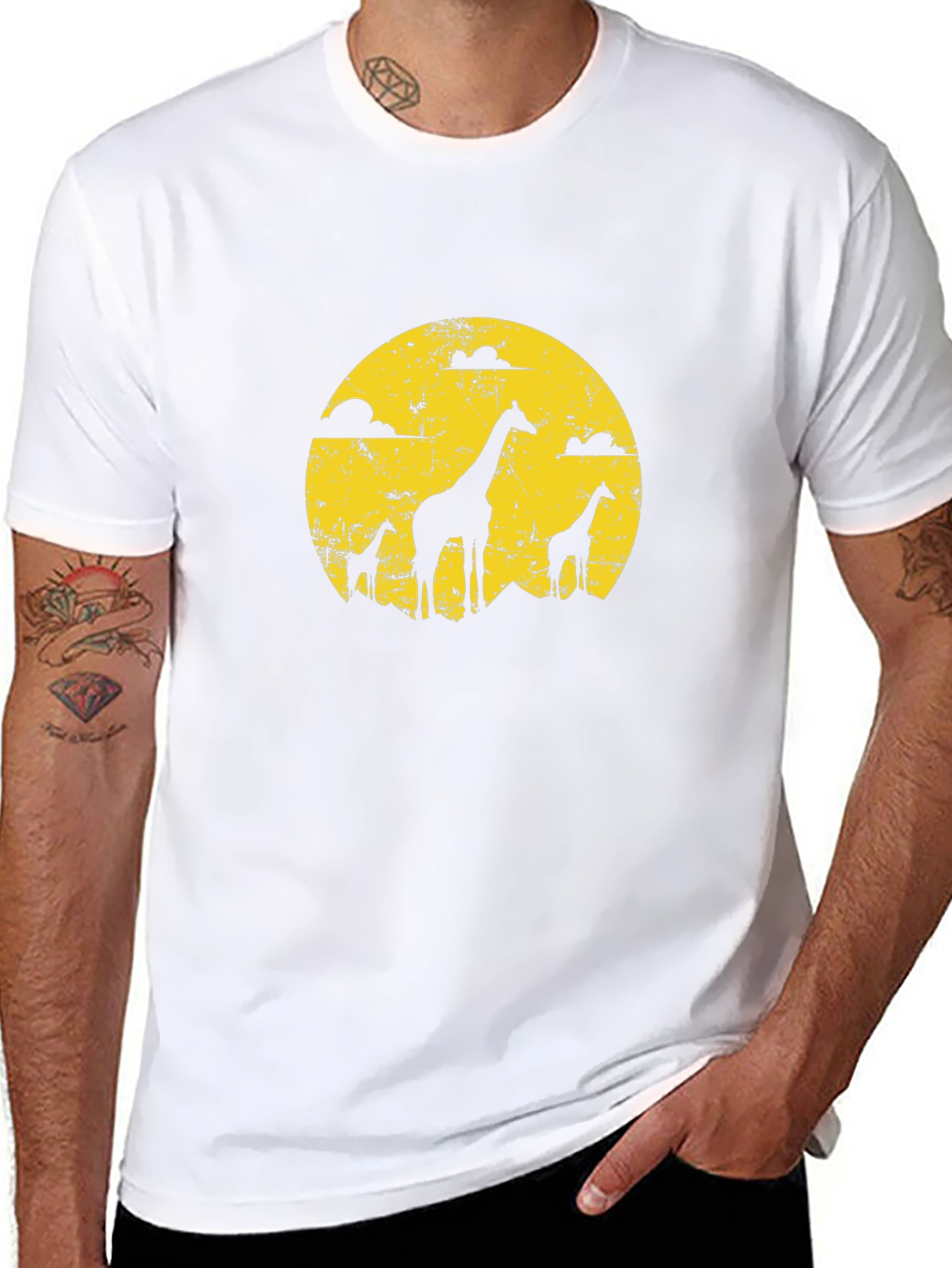 Giraffe Silhouette Graphic Tee - Black