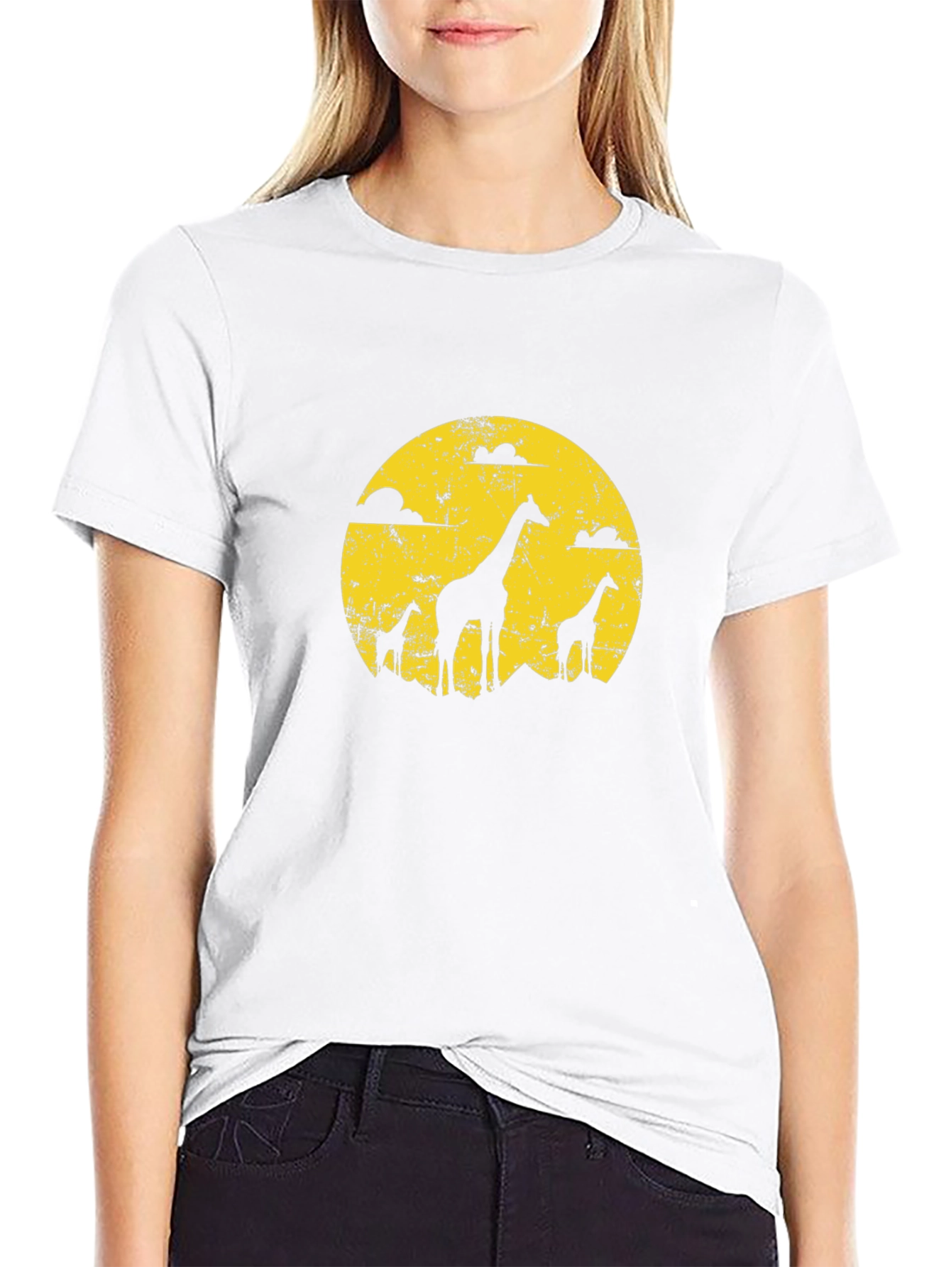 Giraffe Silhouette Graphic Tee - Black