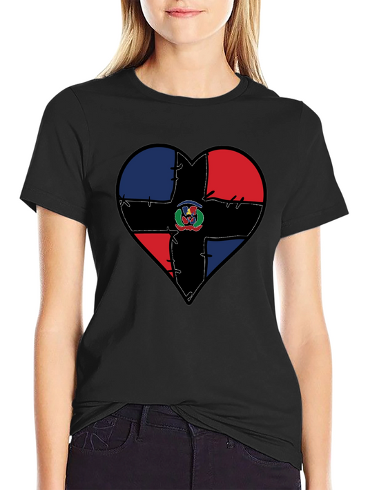 Dominican Republic Flag Heart T-Shirt - Black