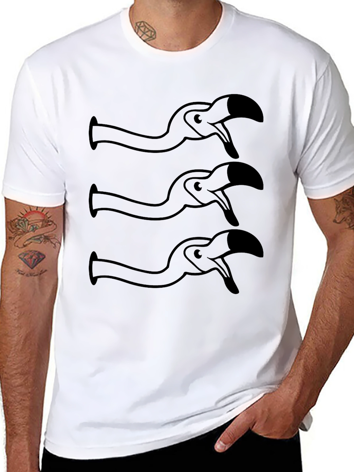 Funny Flamingo Cartoon Graphic Black T-Shirt