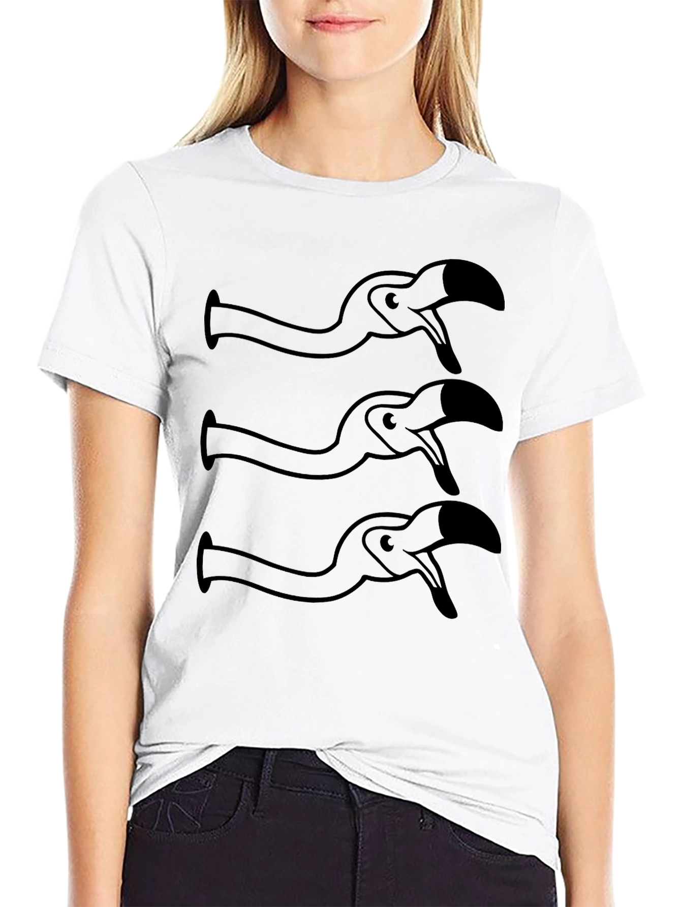 Funny Flamingo Cartoon Graphic Black T-Shirt