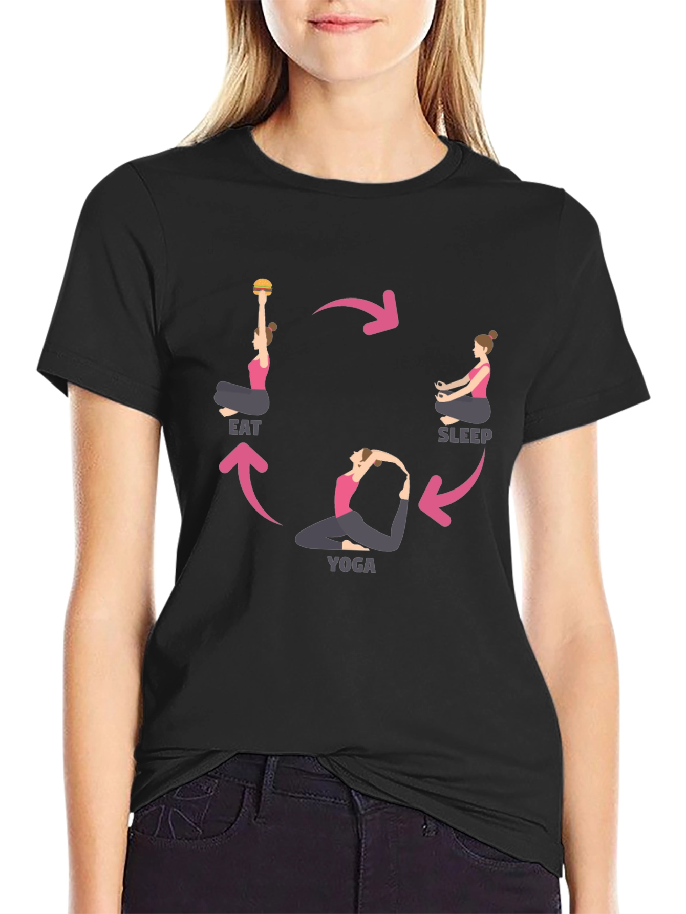 Eat Sleep Yoga Cycle Black T-Shirt