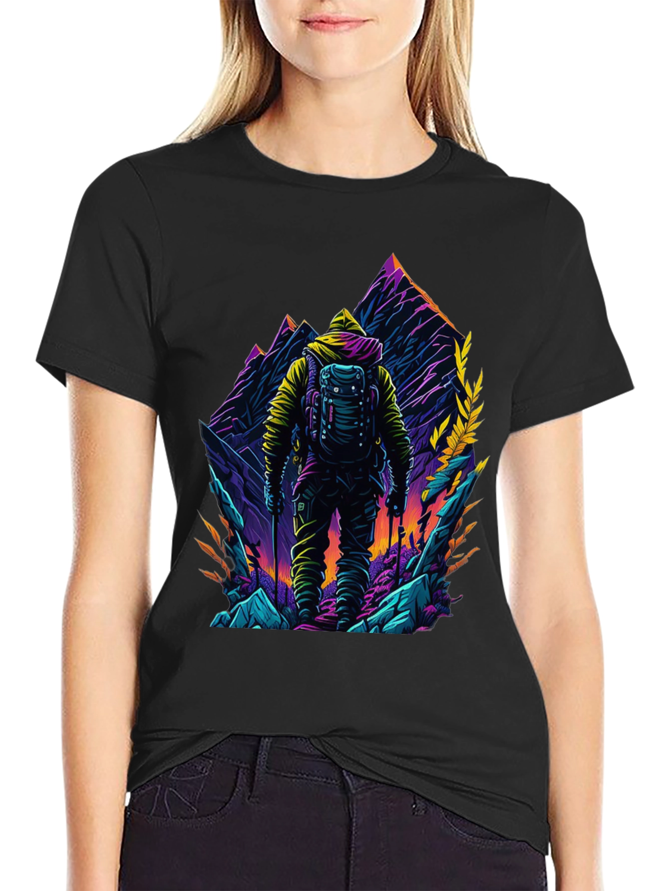 Hiker Mountain Graphic Black T-Shirt