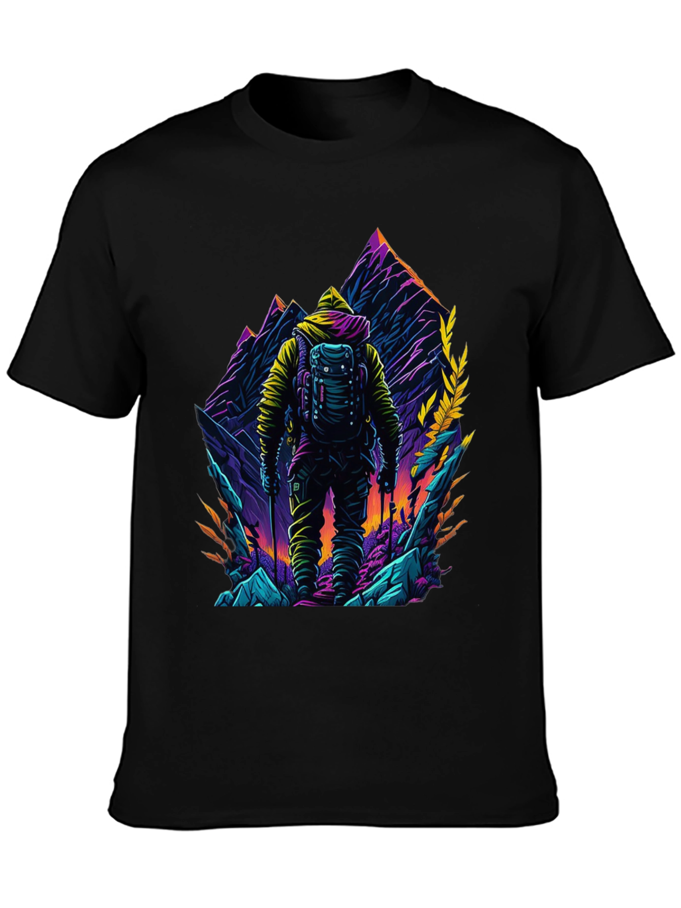 Hiker Mountain Graphic Black T-Shirt