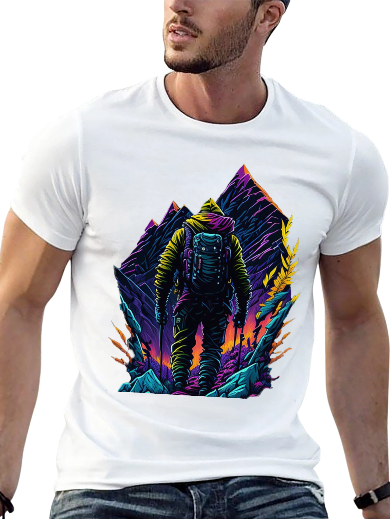 Hiker Mountain Graphic Black T-Shirt