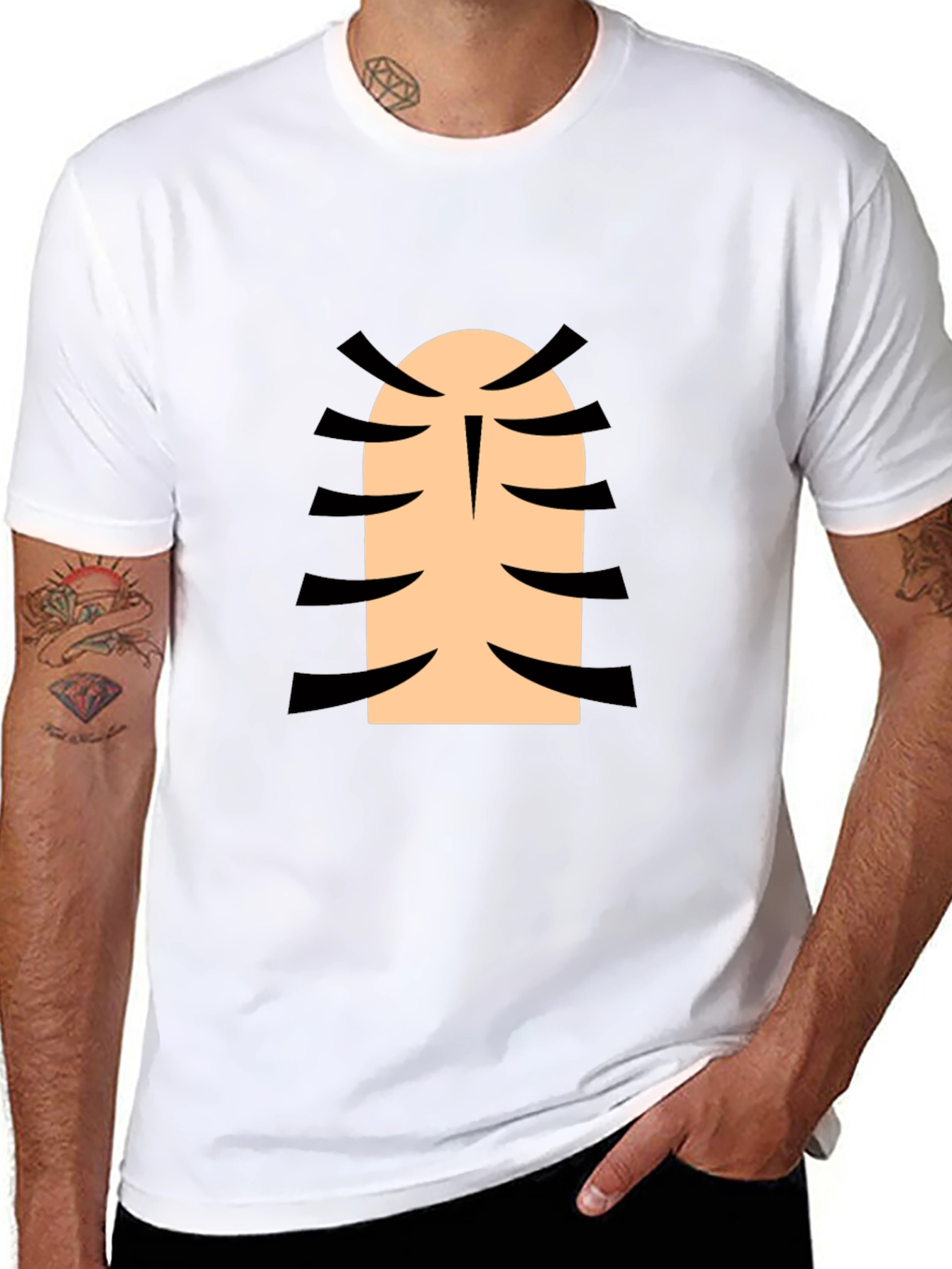 Funny Cartoon Character Rib Cage Graphic Black T-Shirt