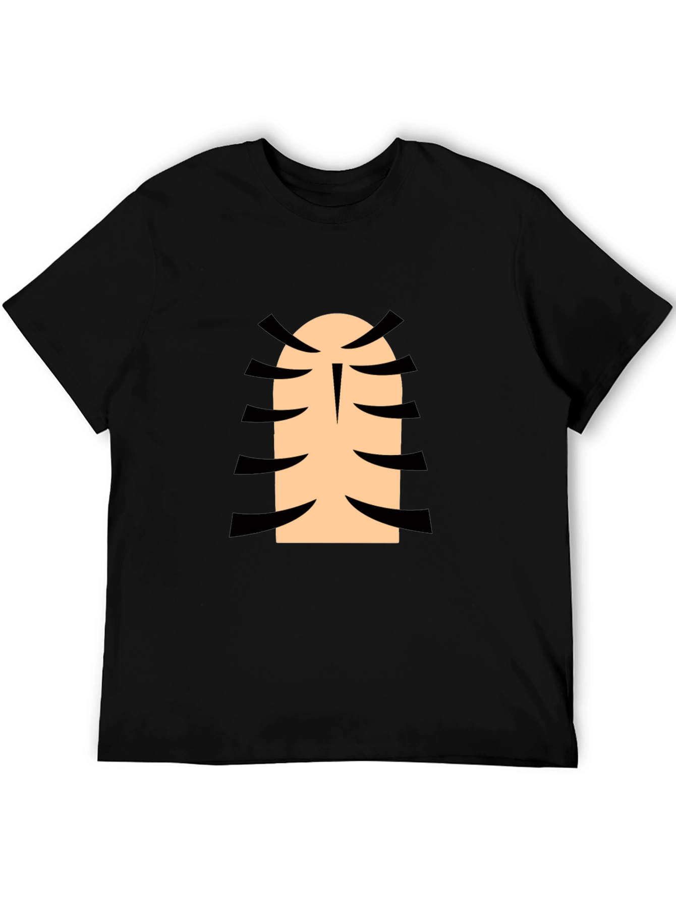 Funny Cartoon Character Rib Cage Graphic Black T-Shirt