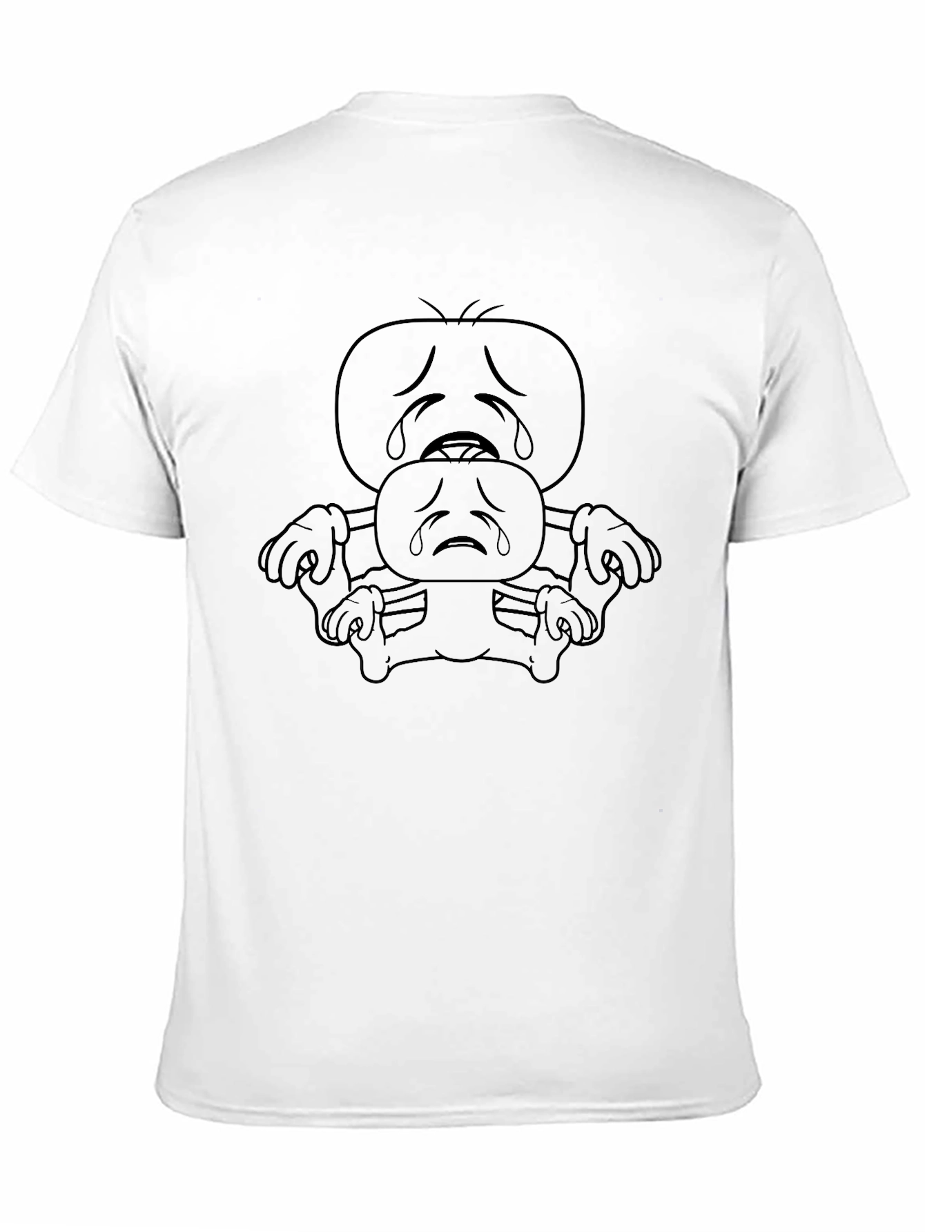 Sad Cartoon Stacked Character Black T-Shirt