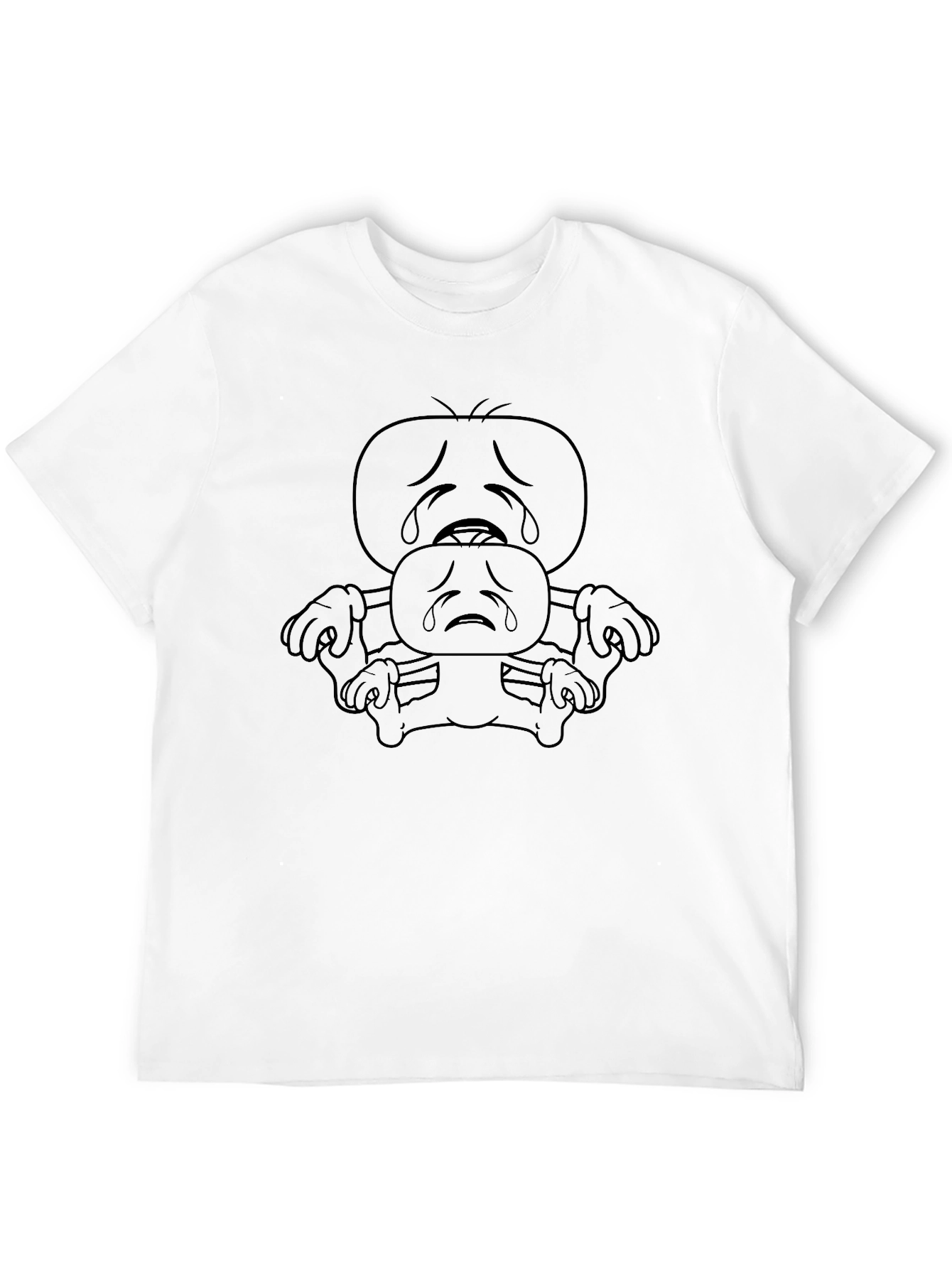 Sad Cartoon Stacked Character Black T-Shirt