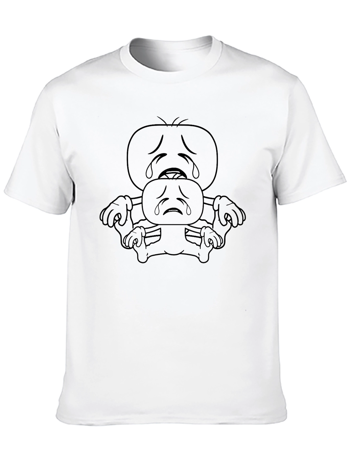 Sad Cartoon Stacked Character Black T-Shirt