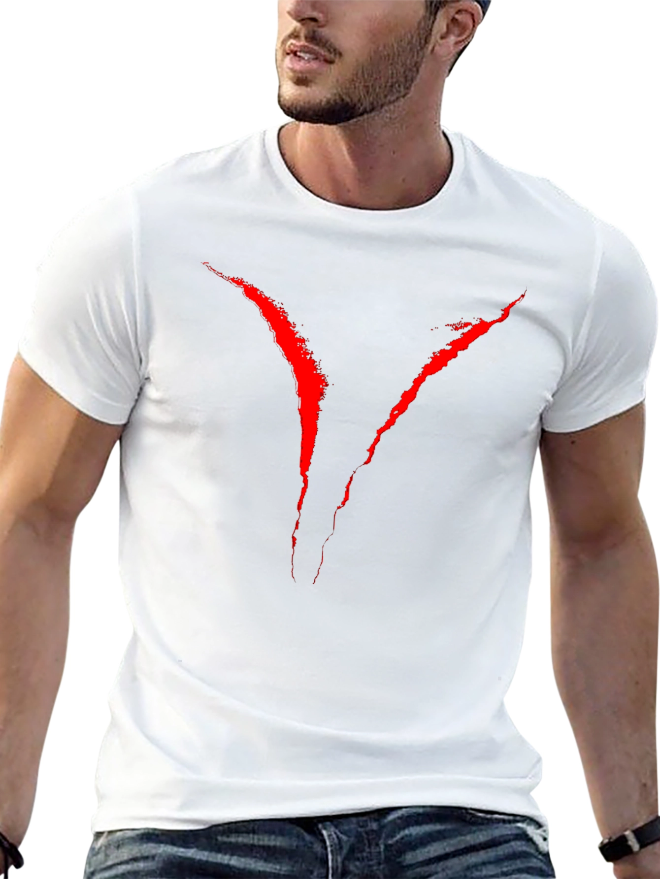 Mens Black Graphic Tee - Red V Design