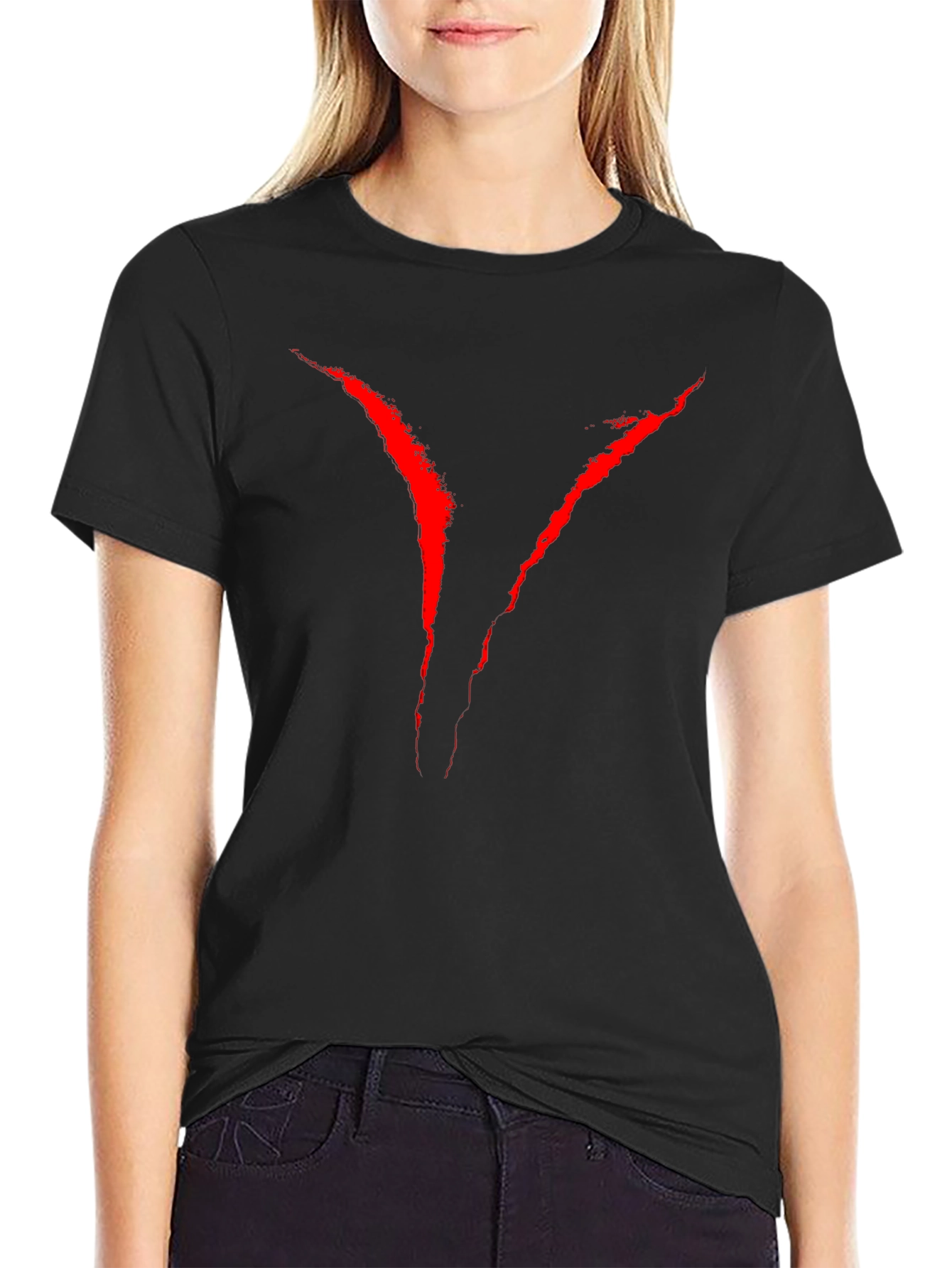 Mens Black Graphic Tee - Red V Design