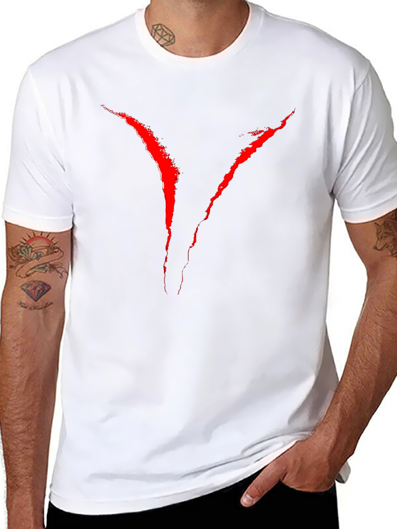 Mens Black Graphic Tee - Red V Design