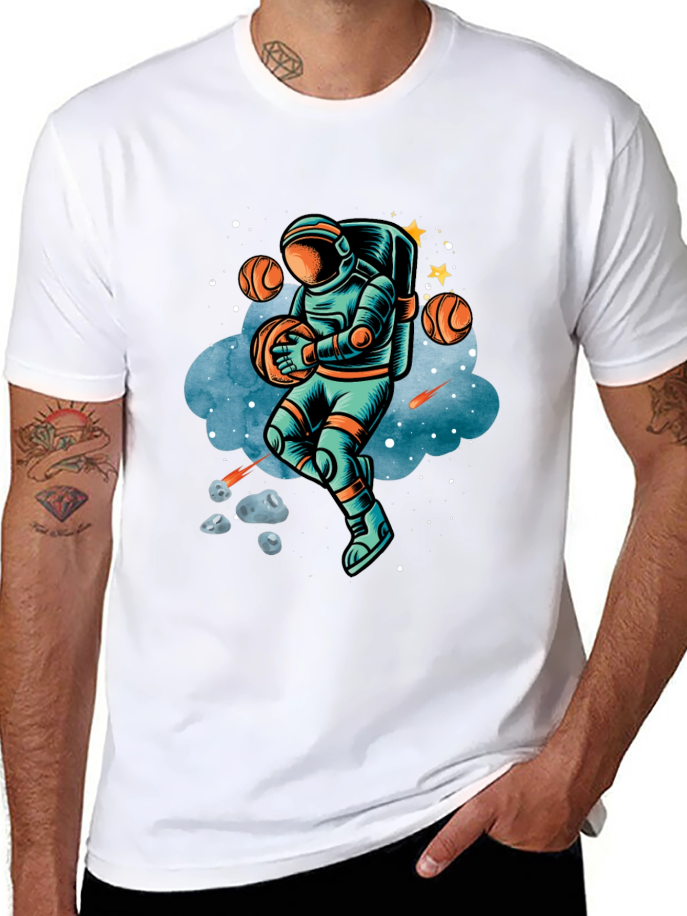 Astronaut Basketball T-Shirt - Space Dunk Design