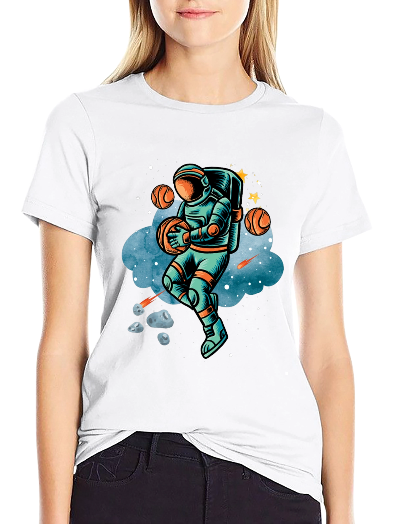 Astronaut Basketball T-Shirt - Space Dunk Design