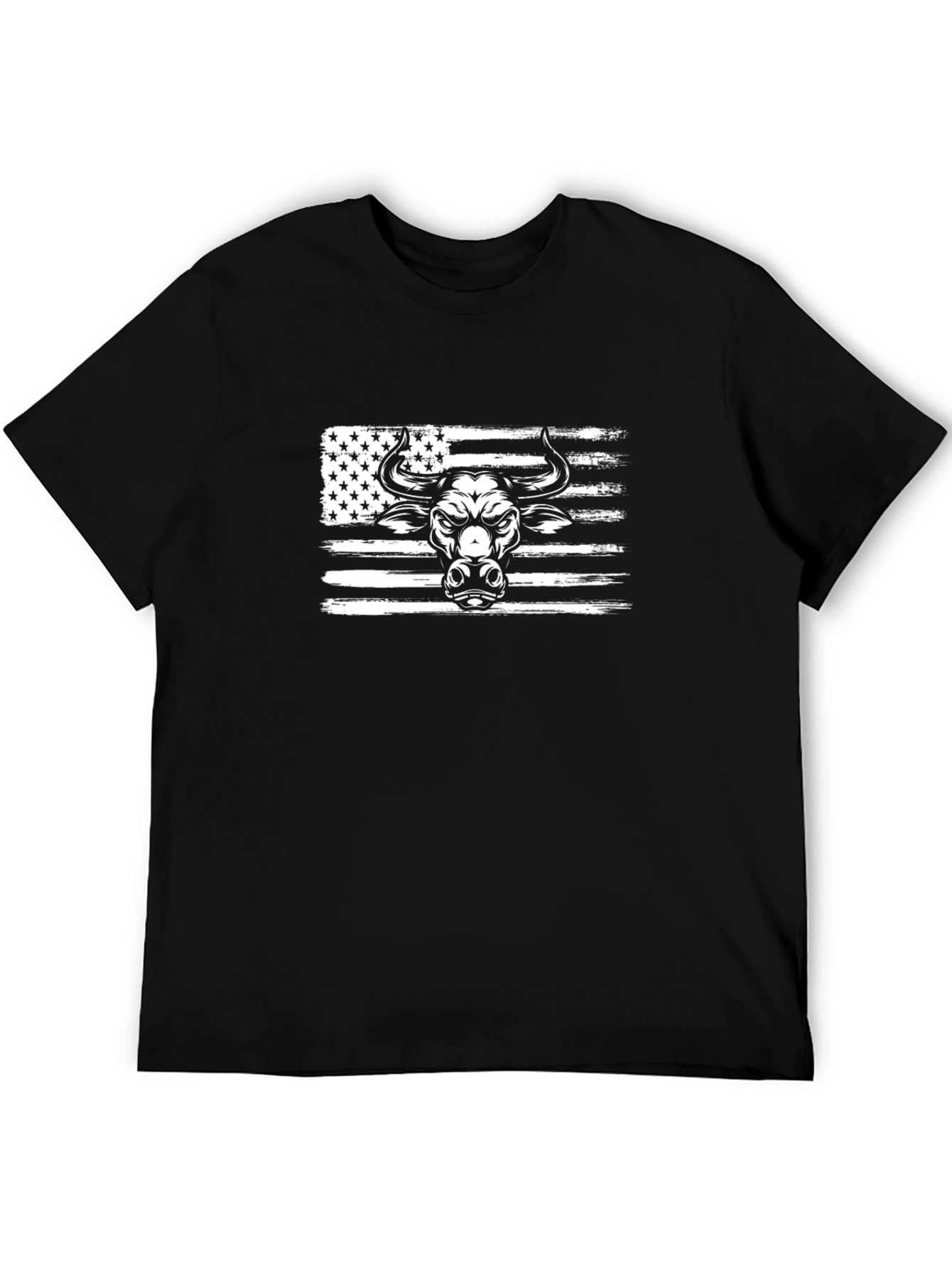 American Flag Bull Graphic Tee - Black Cotton T-Shirt