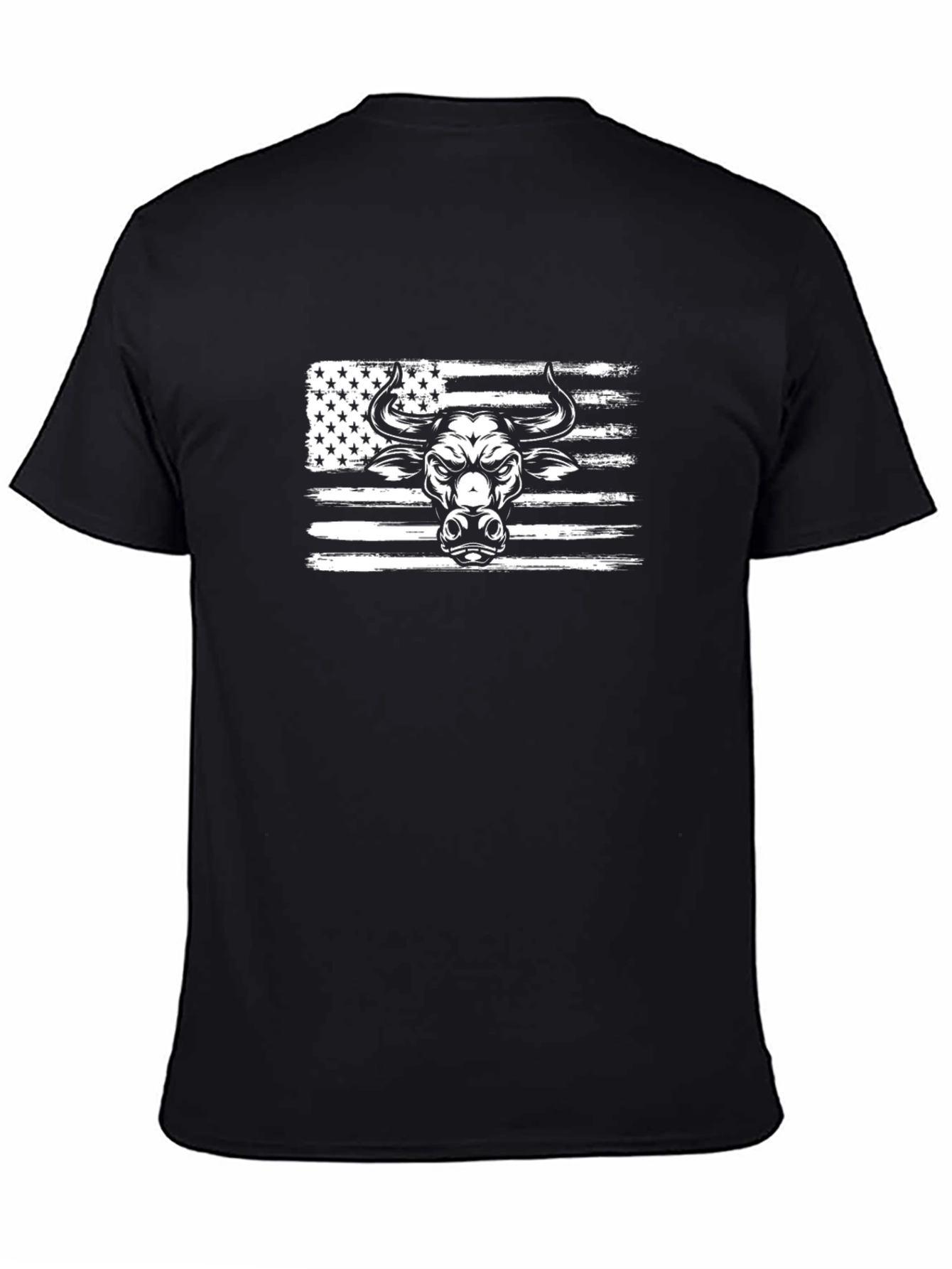 American Flag Bull Graphic Tee - Black Cotton T-Shirt