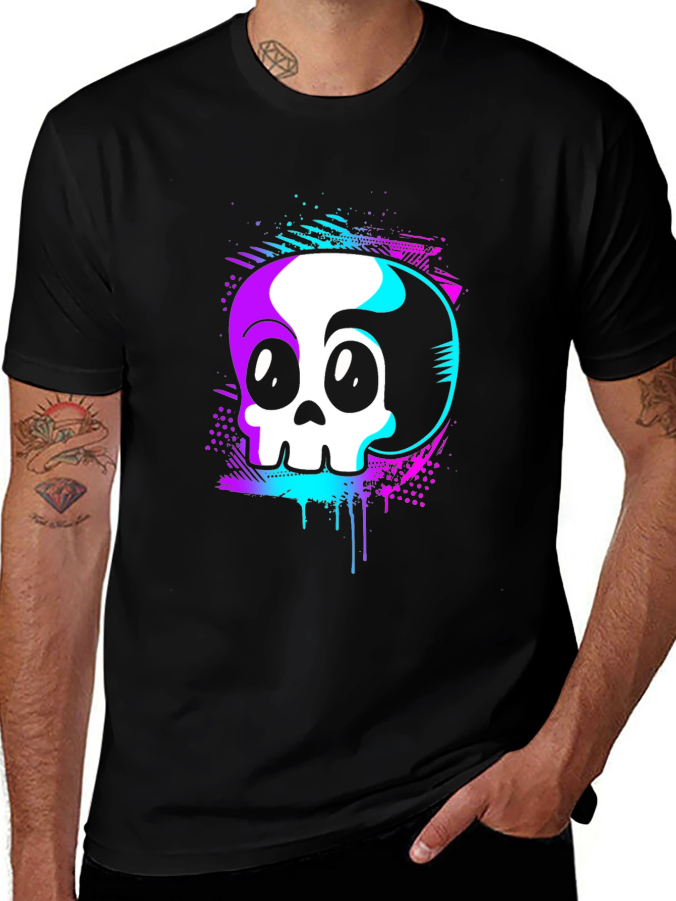 Skull Graphic Tee - Retro Vaporwave Design