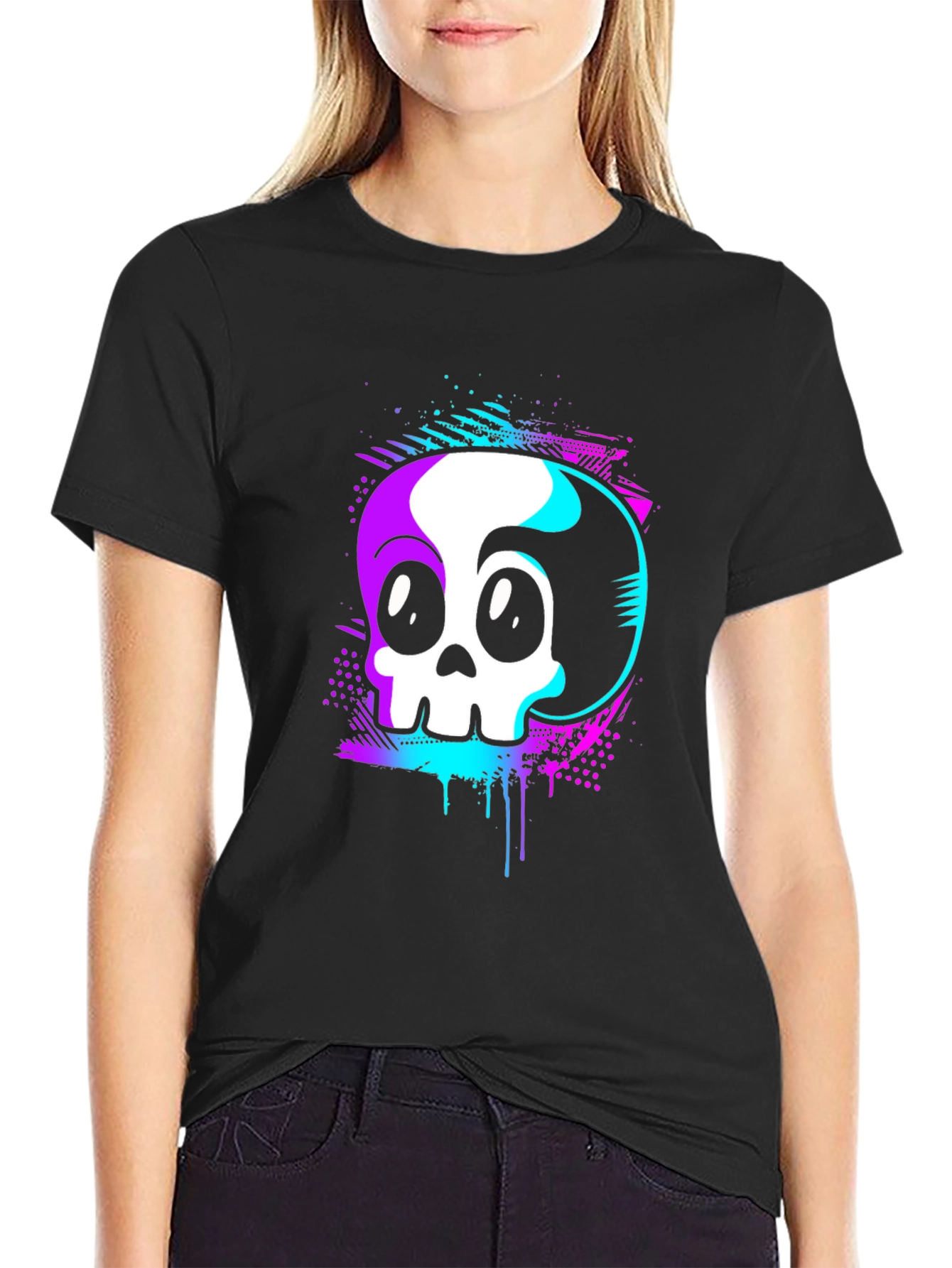 Skull Graphic Tee - Retro Vaporwave Design