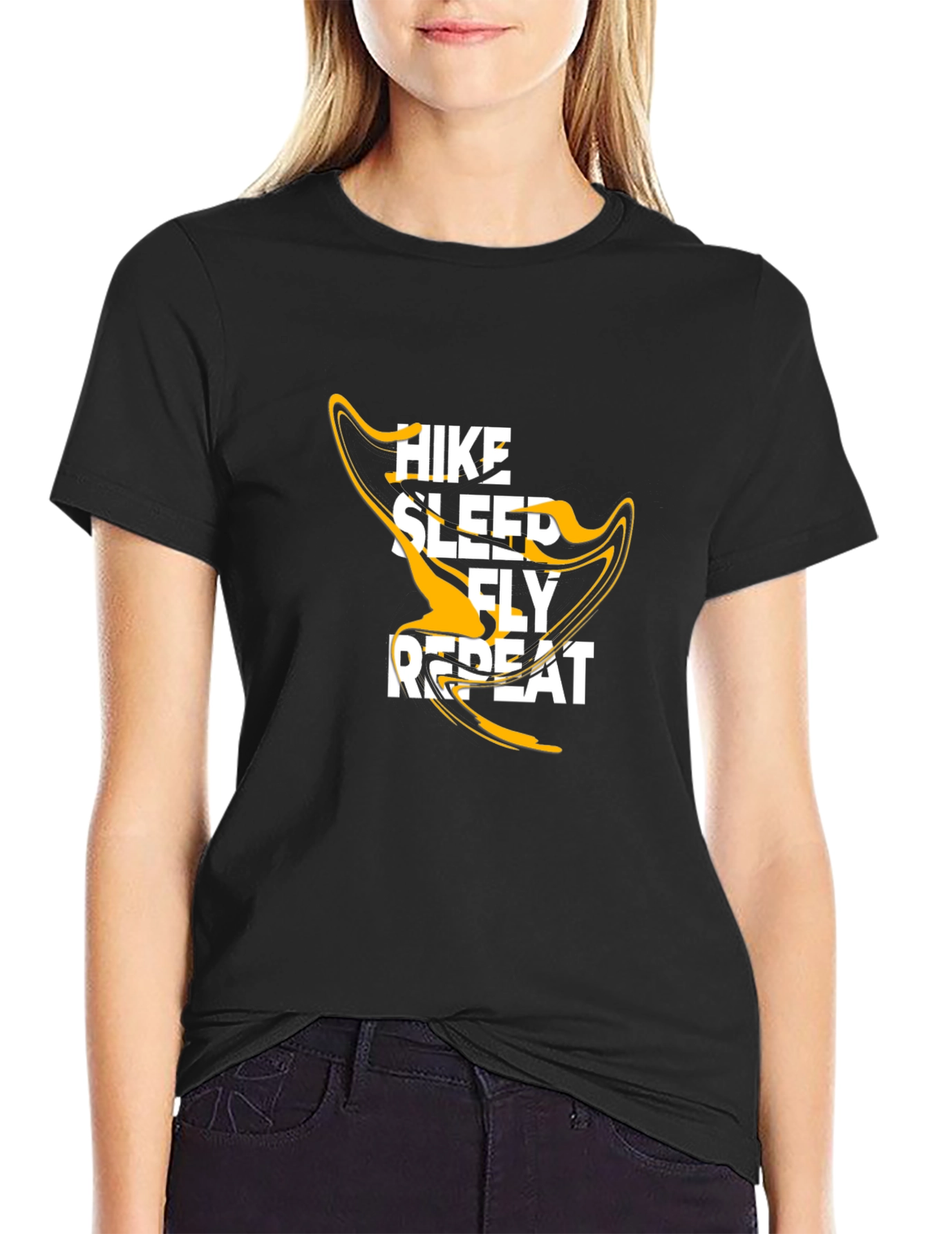 Hike Sleep Fly Repeat Graphic Tee - Black