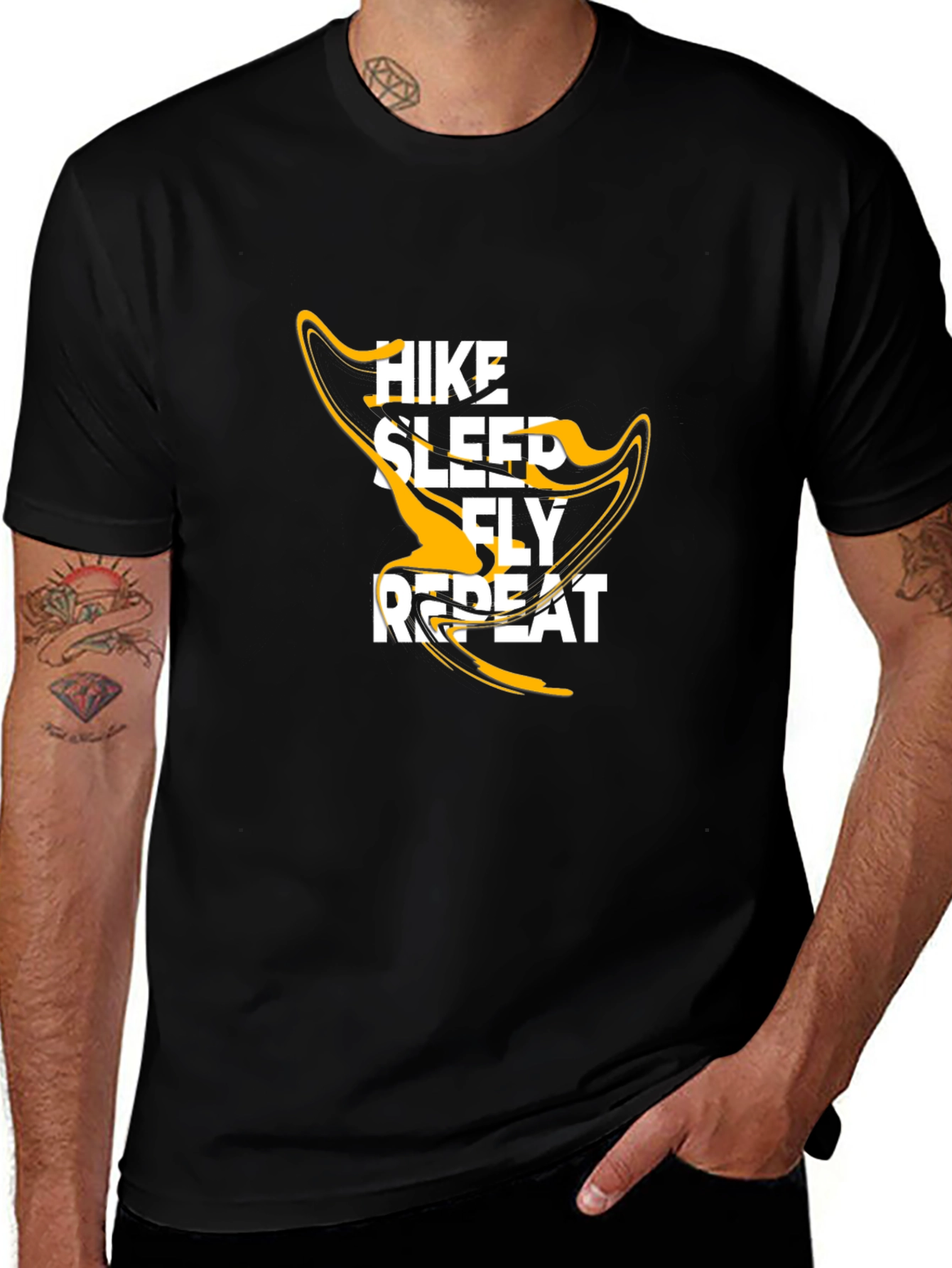 Hike Sleep Fly Repeat Graphic Tee - Black