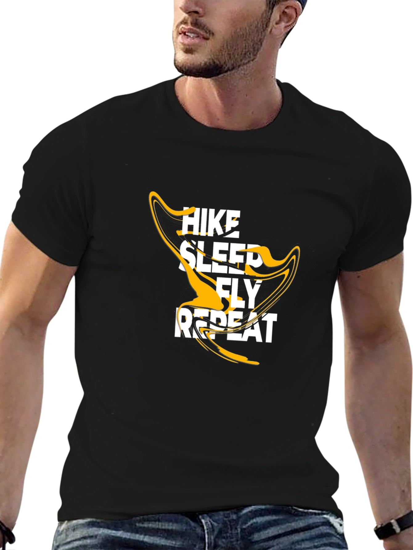 Hike Sleep Fly Repeat Graphic Tee - Black