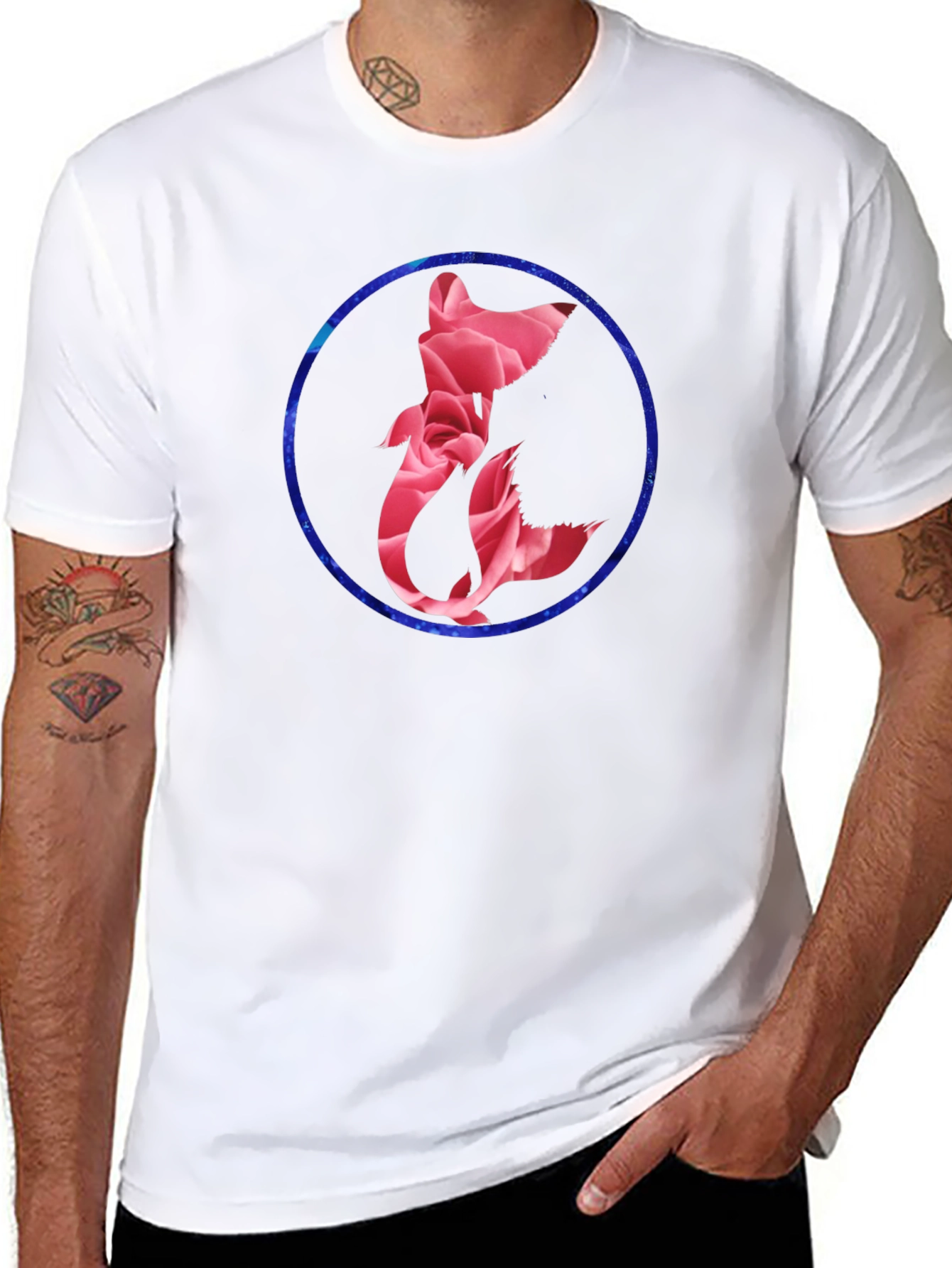 Floral Fox Graphic Tee - Mens Black T-Shirt