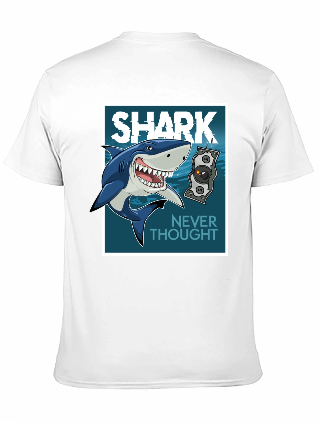 Shark Never Thought Graphic Print Black Tee