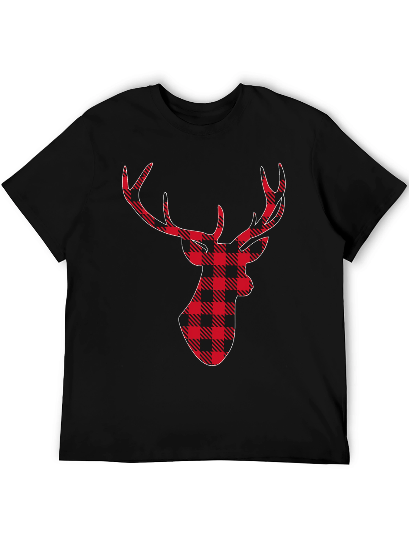Plaid Deer Graphic Tee - Stylish Holiday Shirt