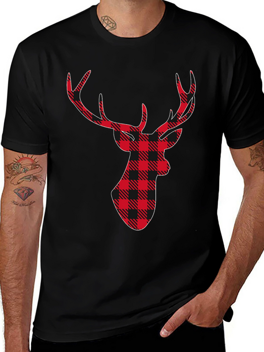 Plaid Deer Graphic Tee - Stylish Holiday Shirt