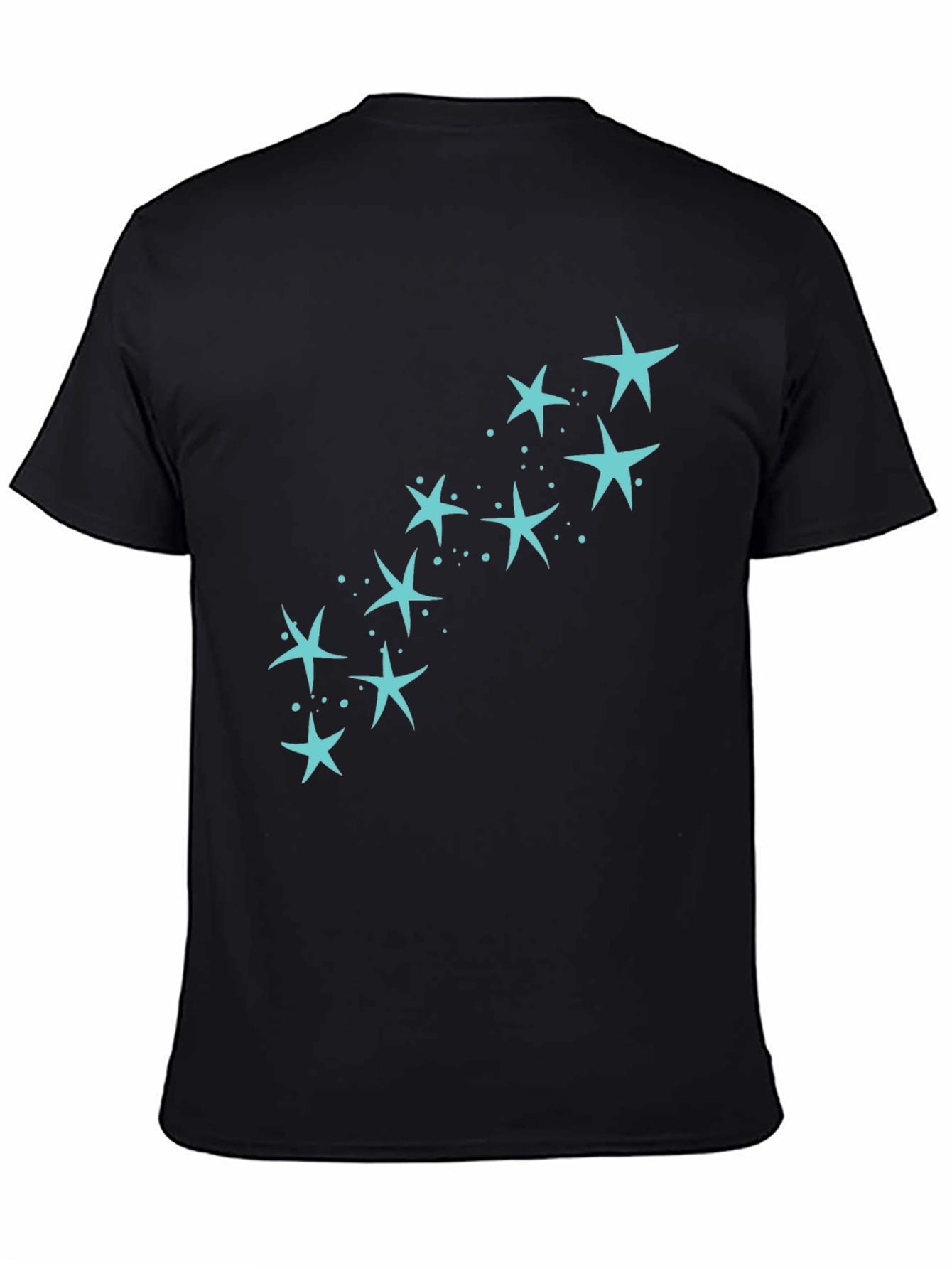 Mens Black T-Shirt with Teal Star Design
