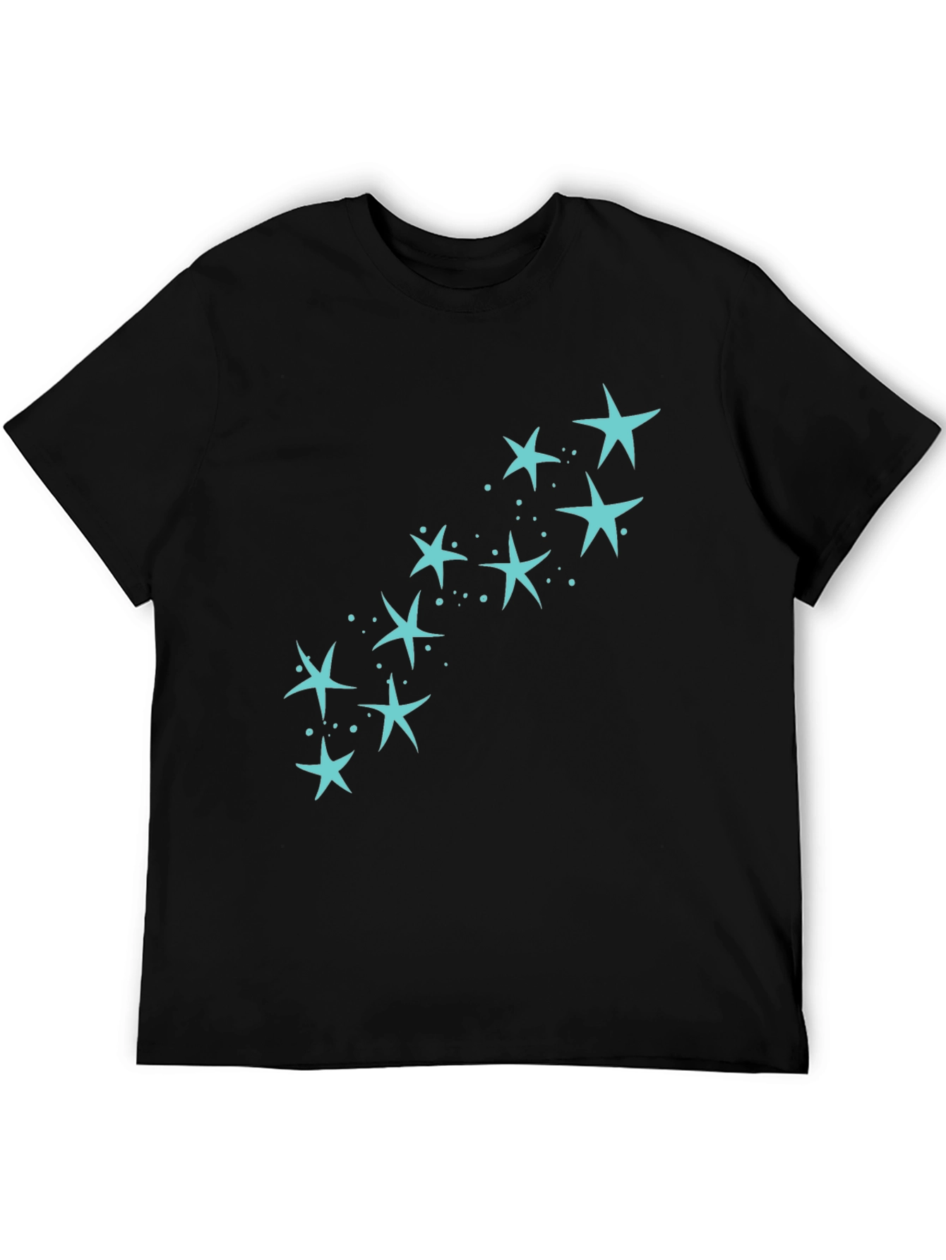 Mens Black T-Shirt with Teal Star Design