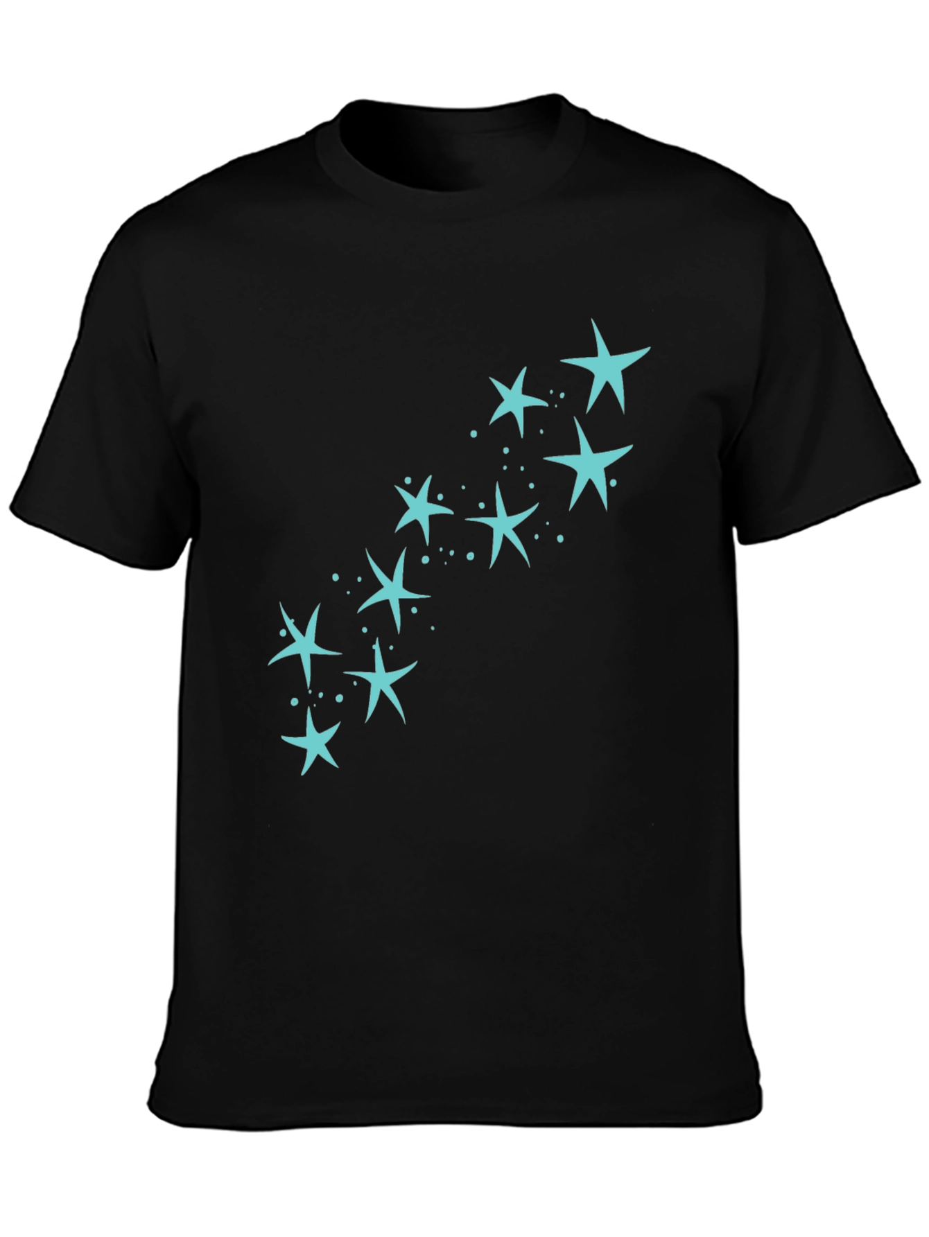 Mens Black T-Shirt with Teal Star Design